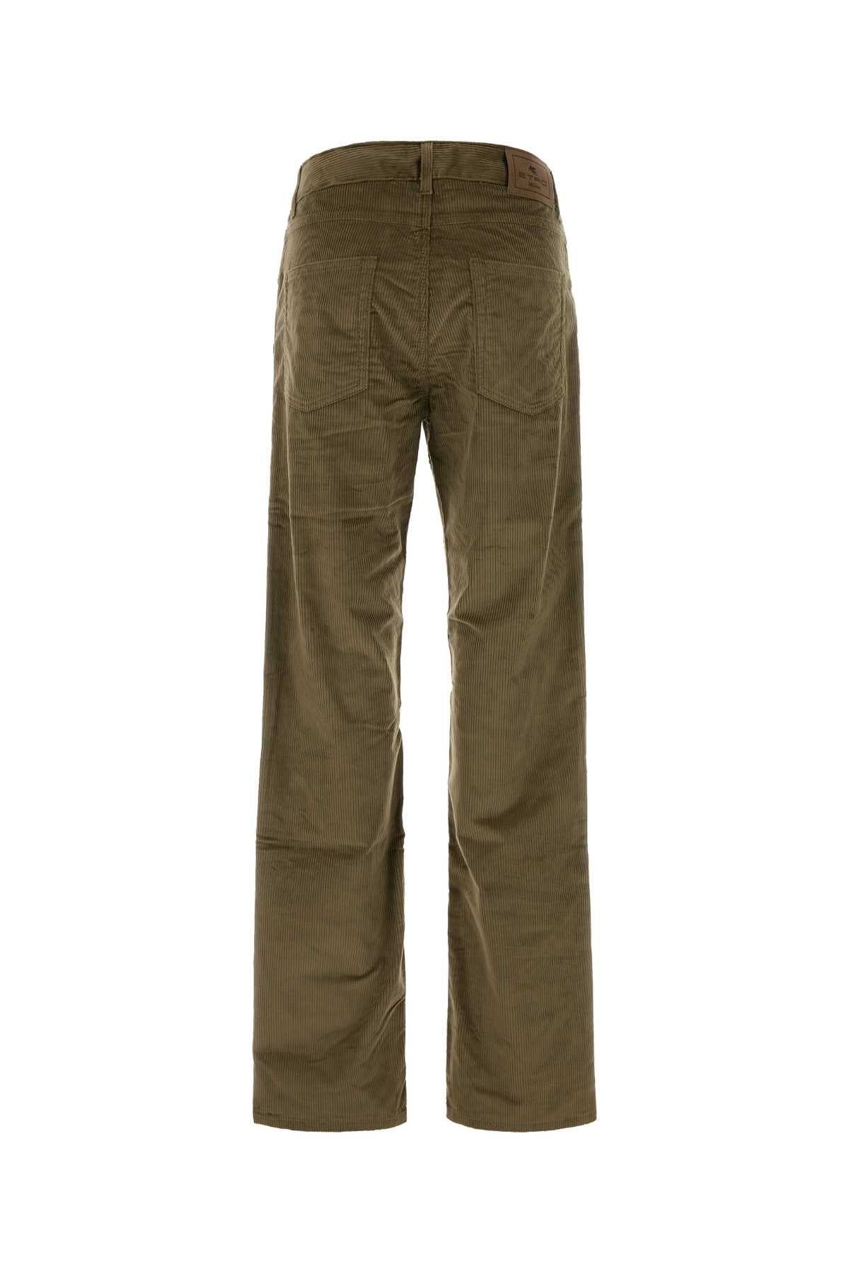 Etro Men Army Green Stretch Corduroy Pant ETRO