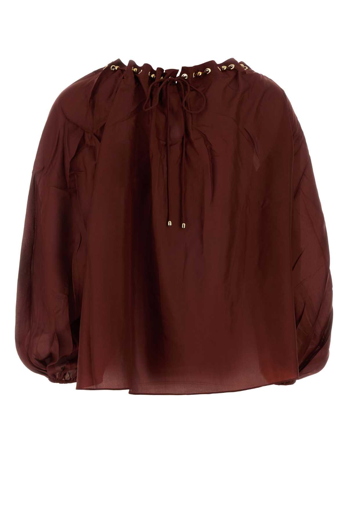 Zimmermann Women Burgundy Silk Aster Blouse ZIMMERMANN