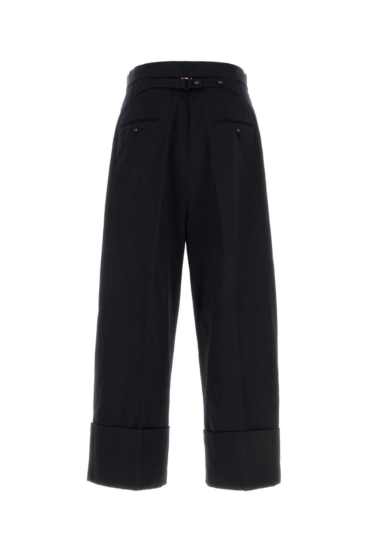 Thom Browne Men Navy Blue Cotton Wide-Leg Pant THOM BROWNE