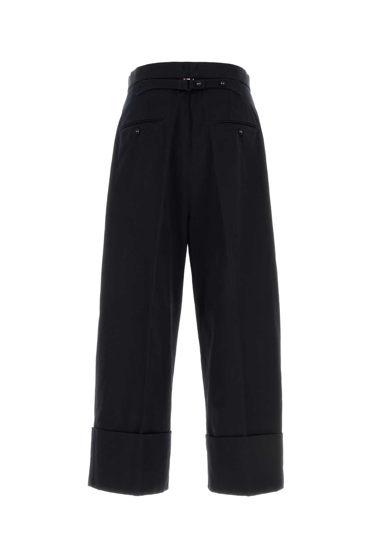 Thom Browne Men Navy Blue Cotton Wide-Leg Pant THOM BROWNE