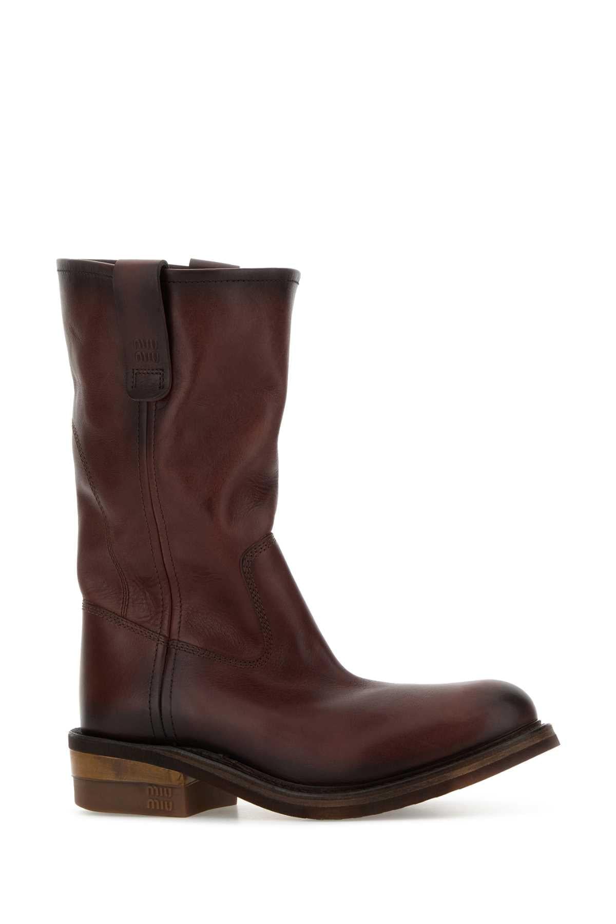 Miu Miu Women Brown Leather Boots MIU MIU