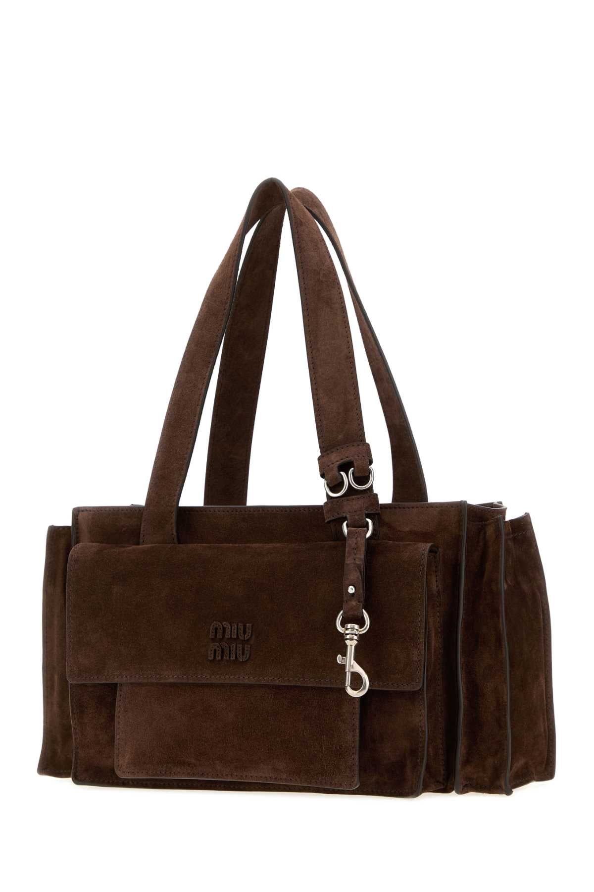 Miu Miu Women Dark Brown Suede Utilitaire Shopping Bag MIU MIU