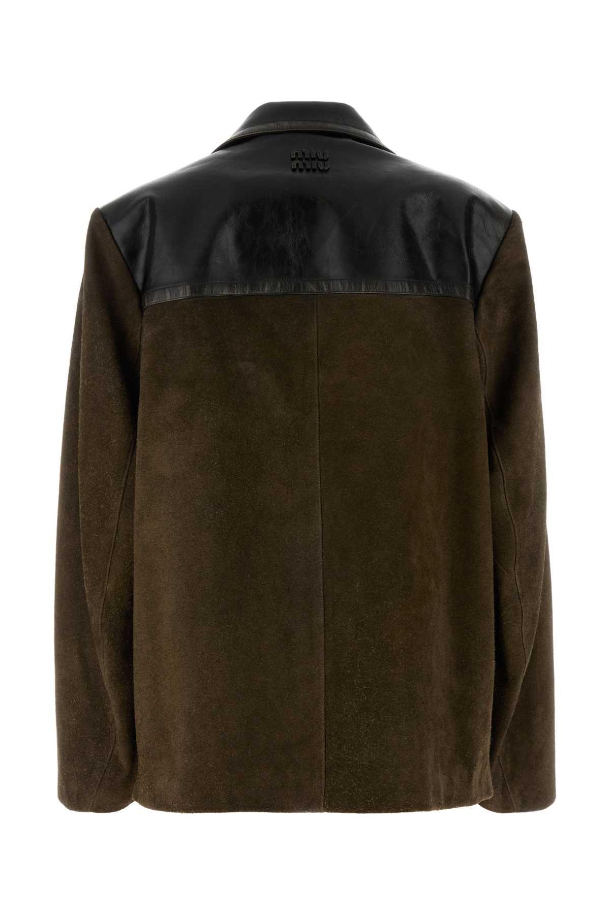 Miu Miu Women Bottle Green Suede Jacket MIU MIU