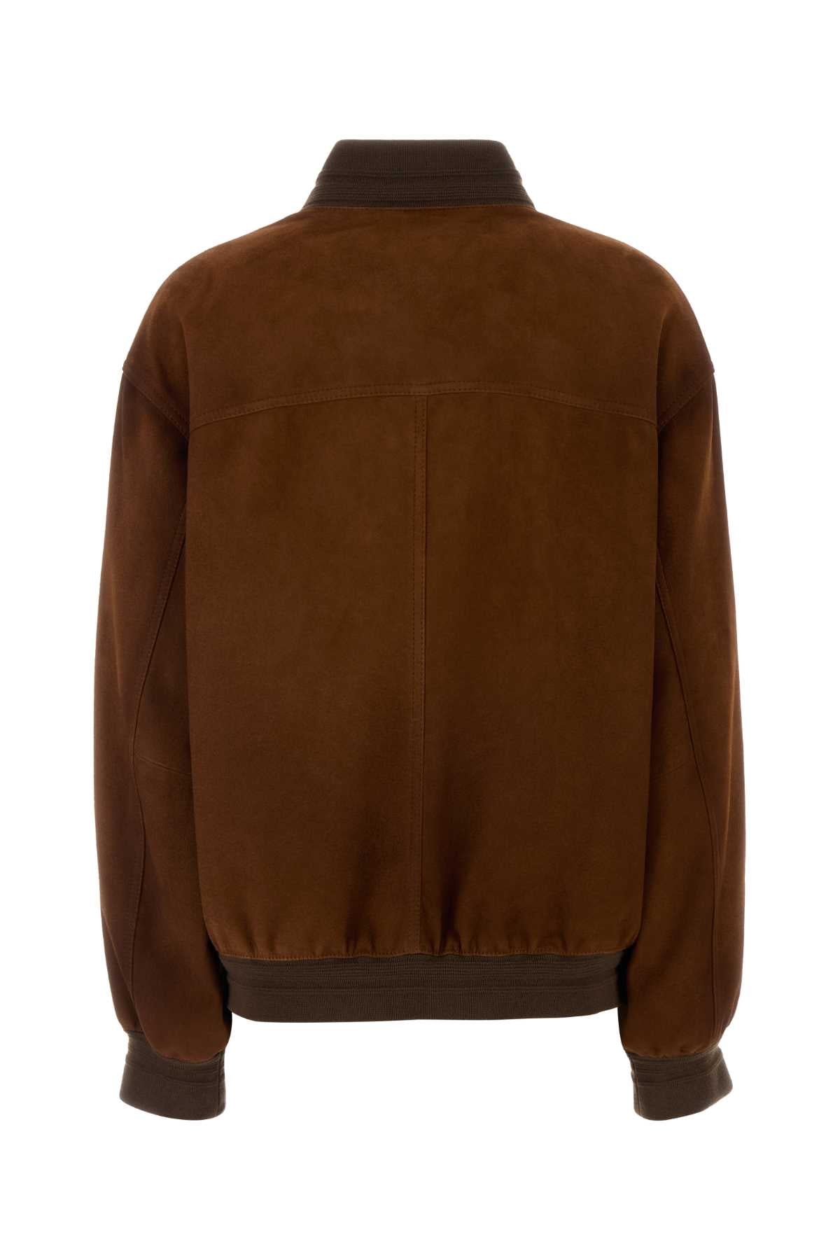 Miu Miu Women Brown Suede Bomber Jacket MIU MIU
