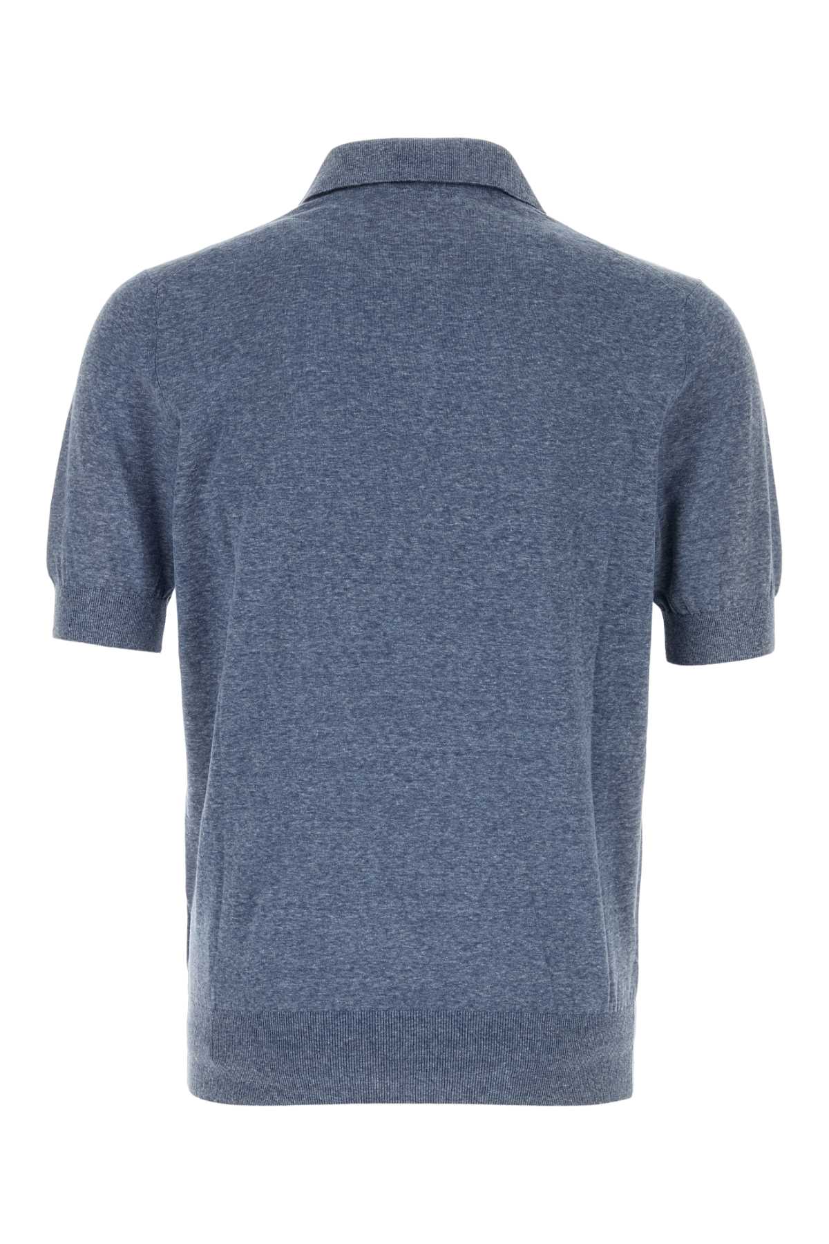 Brunello Cucinelli Men Air Force Blue Linen Blend Polo Shirt BRUNELLO CUCINELLI