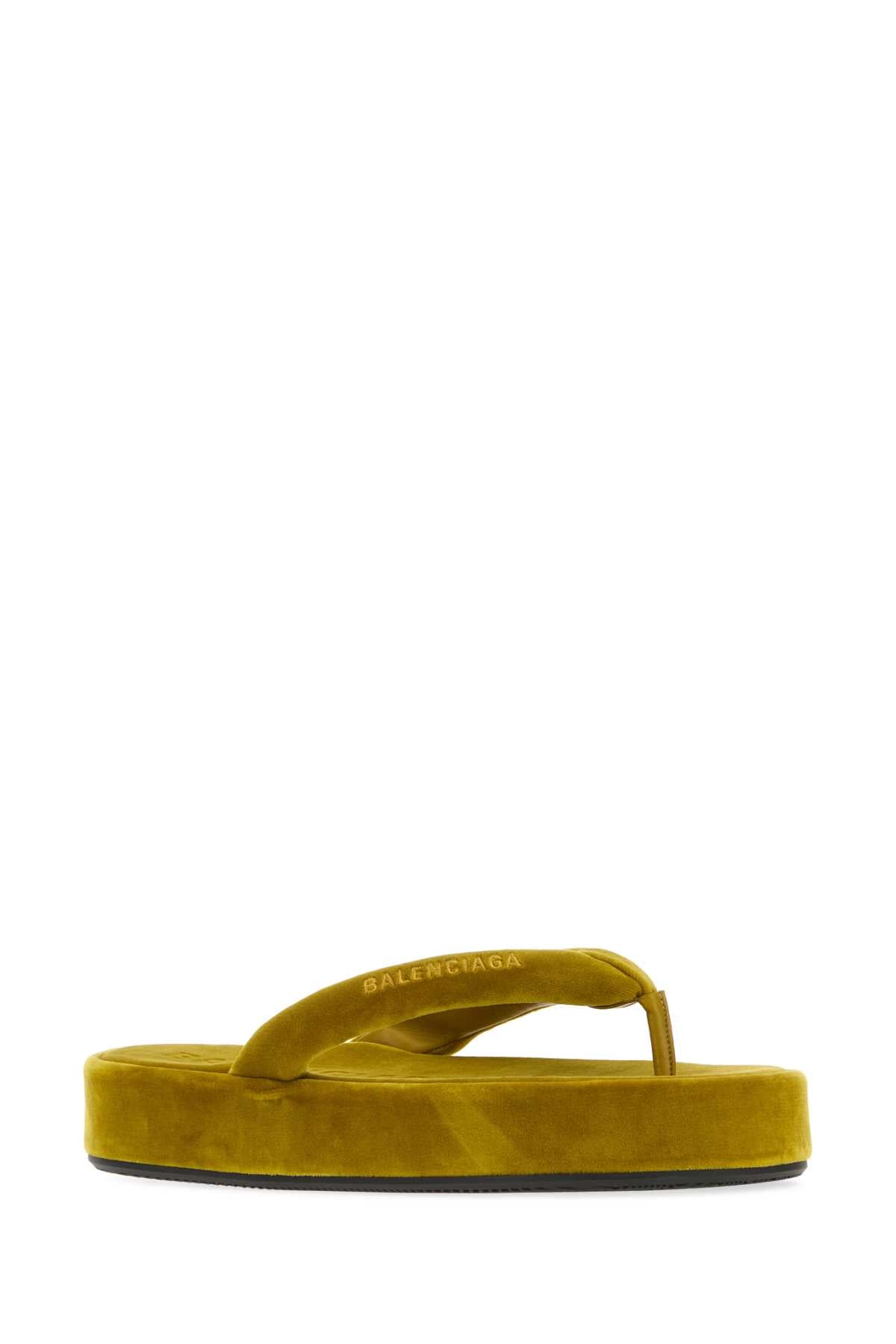 Balenciaga Women Mustard Velvet Jet Lag Thong Slippers BALENCIAGA