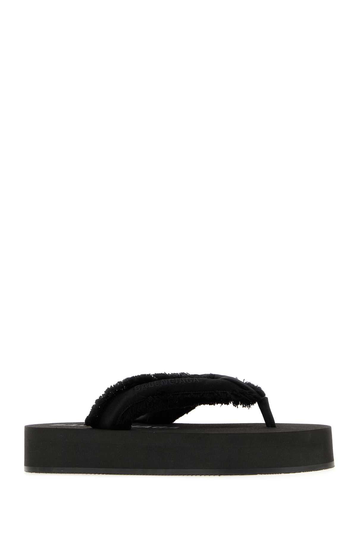 Balenciaga Women Black Satin Jet Leg Thong Slippers BALENCIAGA