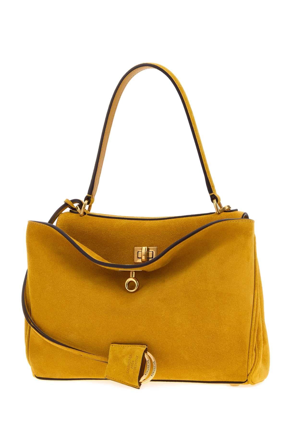 Balenciaga Women Mustard Suede Small Rodeo Handbag BALENCIAGA