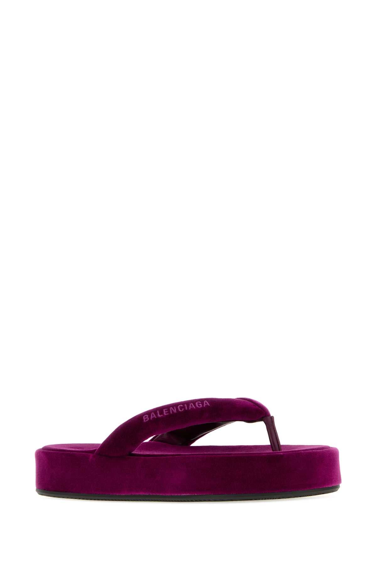 Balenciaga Women Purple Velvet Jet Lag Thong Slippers BALENCIAGA