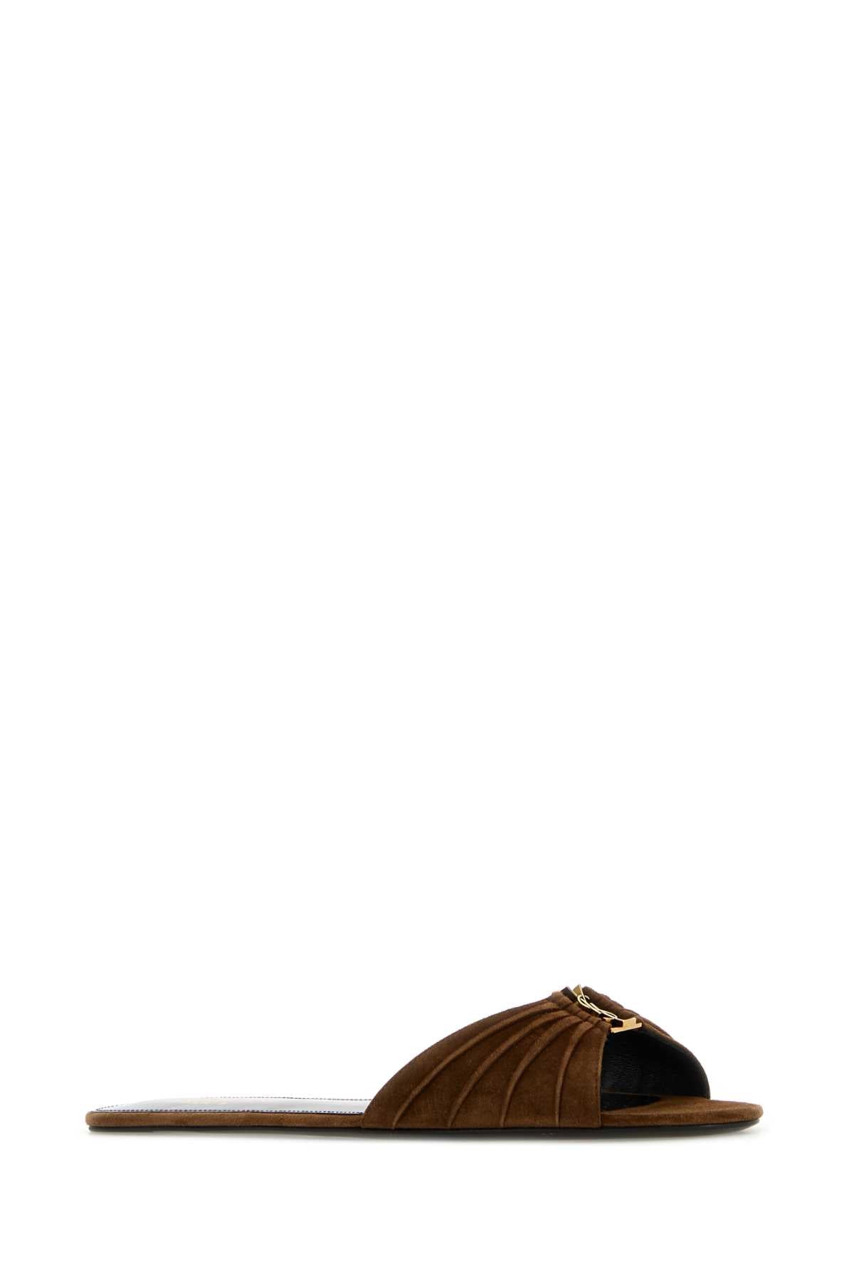 Saint Laurent Women Brown Suede Babylone Slippers SAINT LAURENT