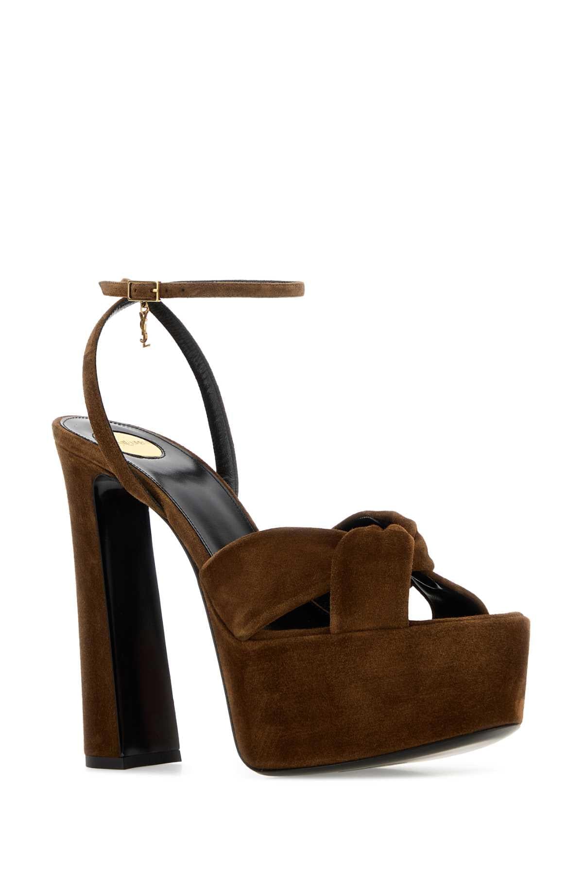 Saint Laurent Women Brown Suede Franciane Sandals SAINT LAURENT