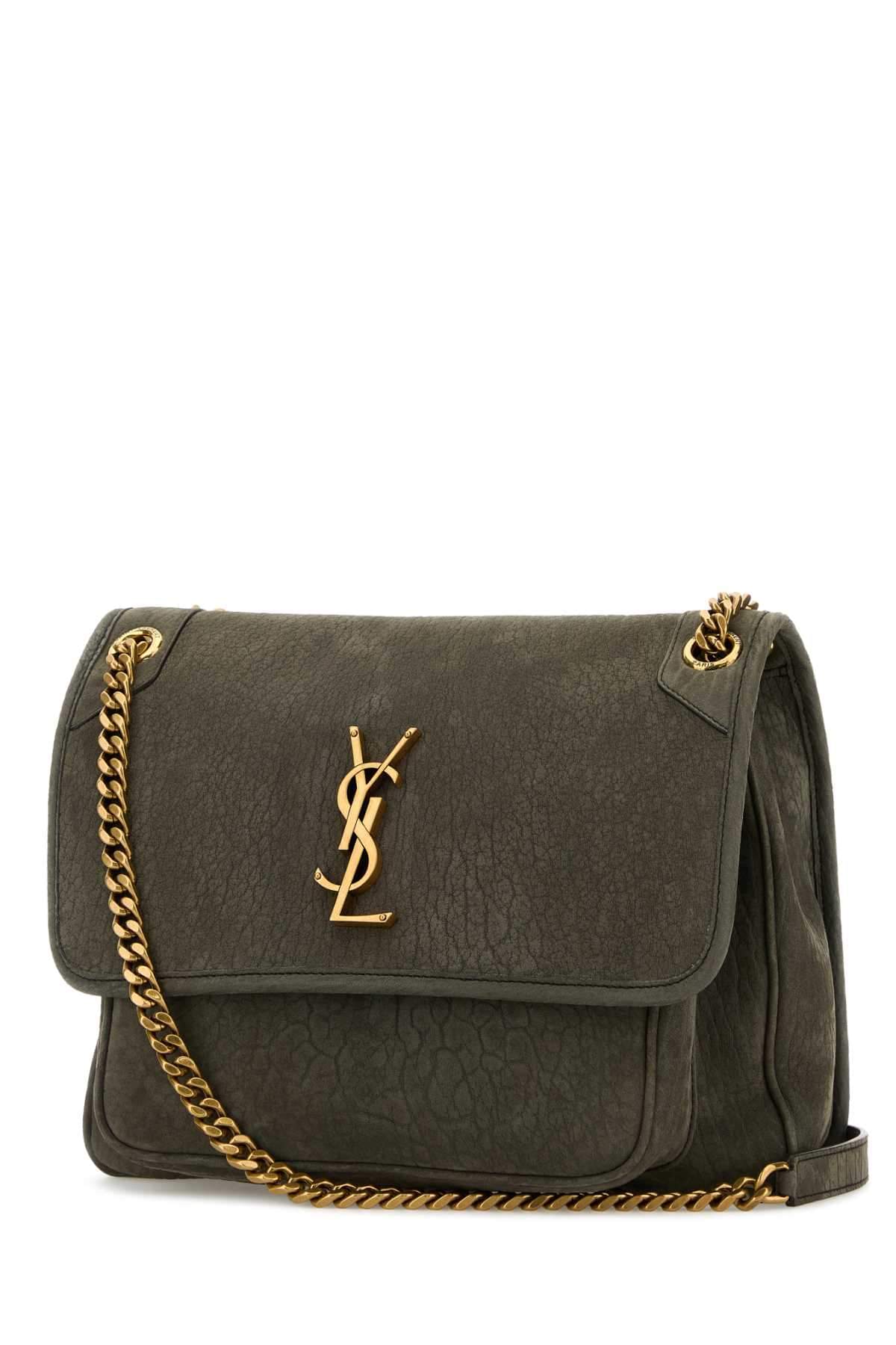 Saint Laurent Women Dark Grey Suede Medium Niki Shoulder Bag SAINT LAURENT