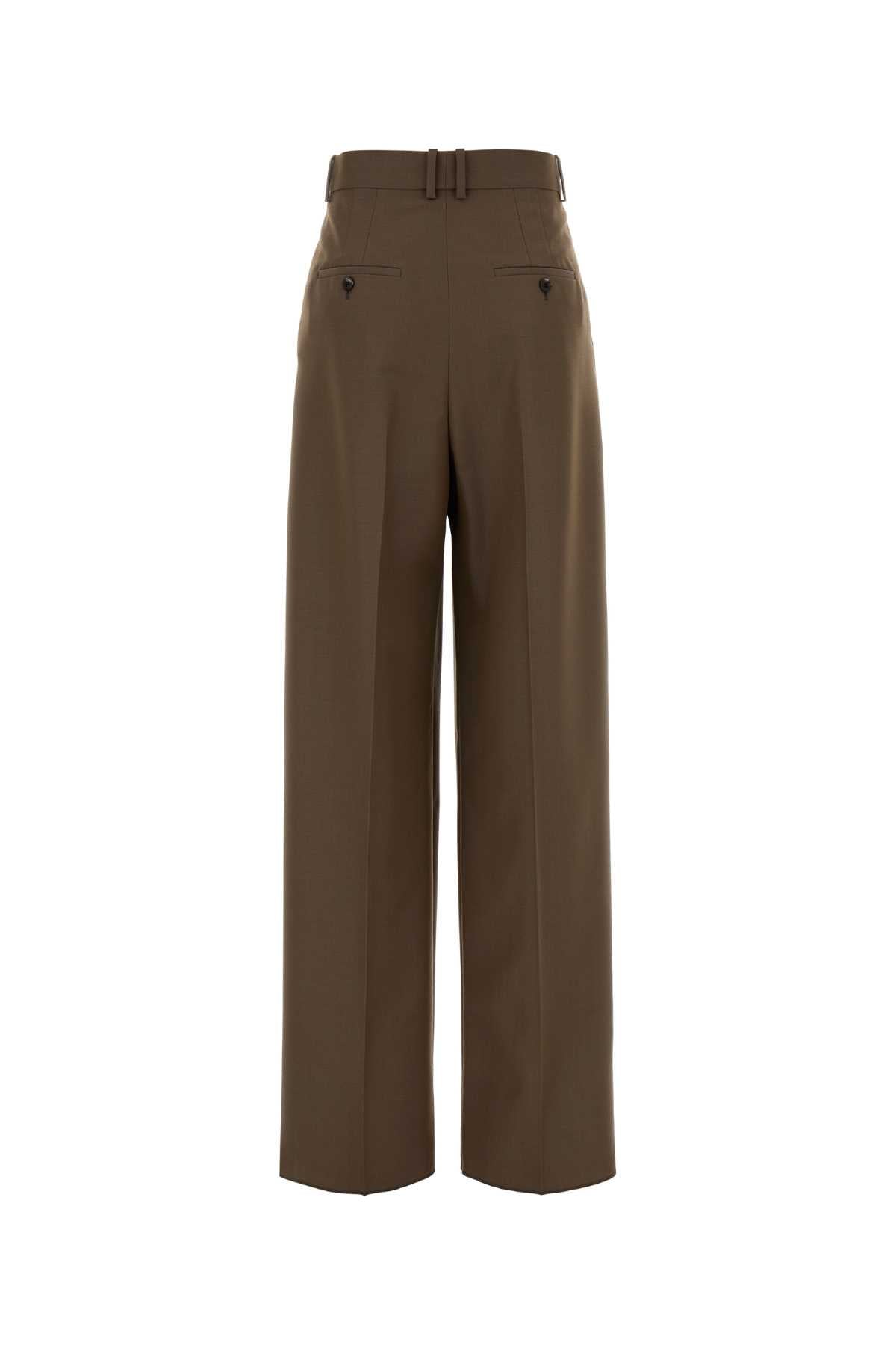 Saint Laurent Women Mud Wool Blend Wide-Leg Pant SAINT LAURENT