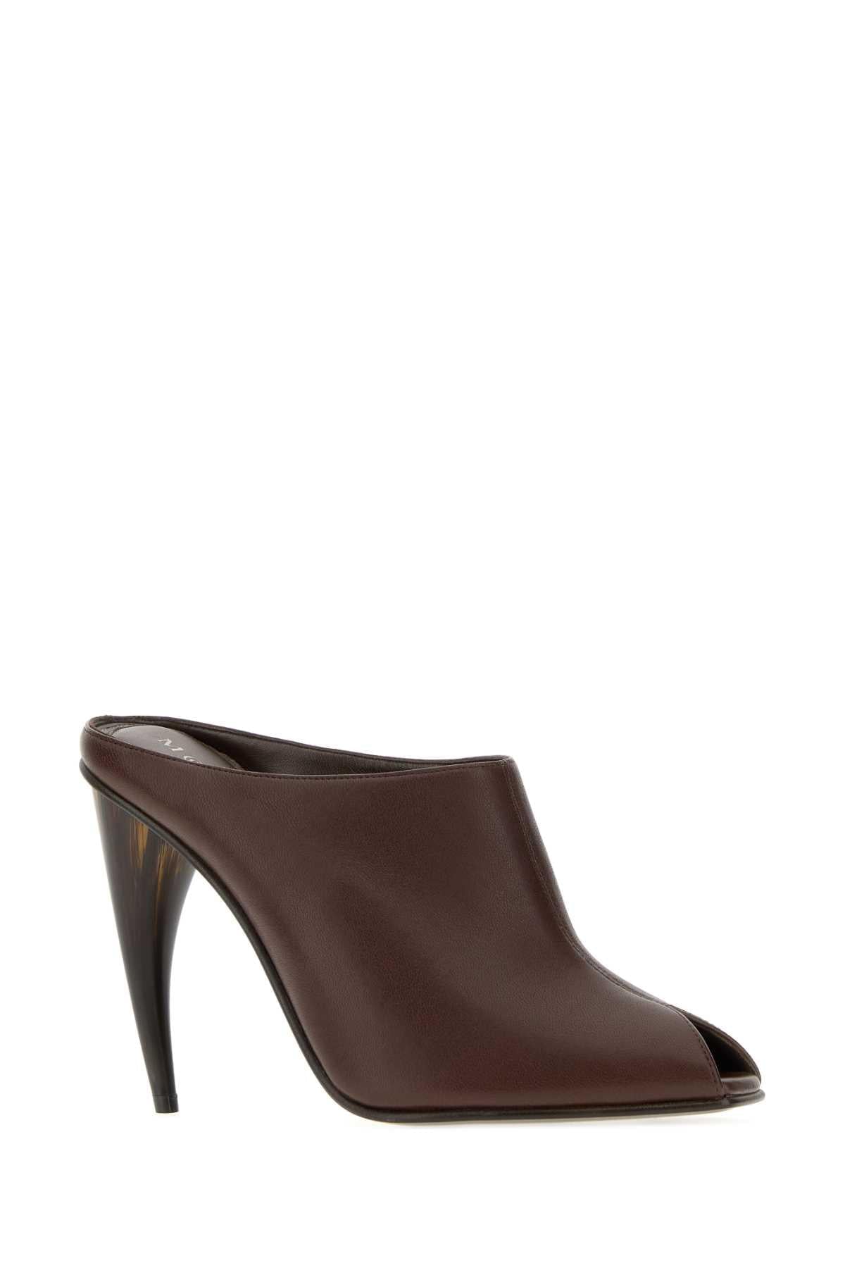 Alexander Mcqueen Women Brown Leather Mules ALEXANDER MCQUEEN