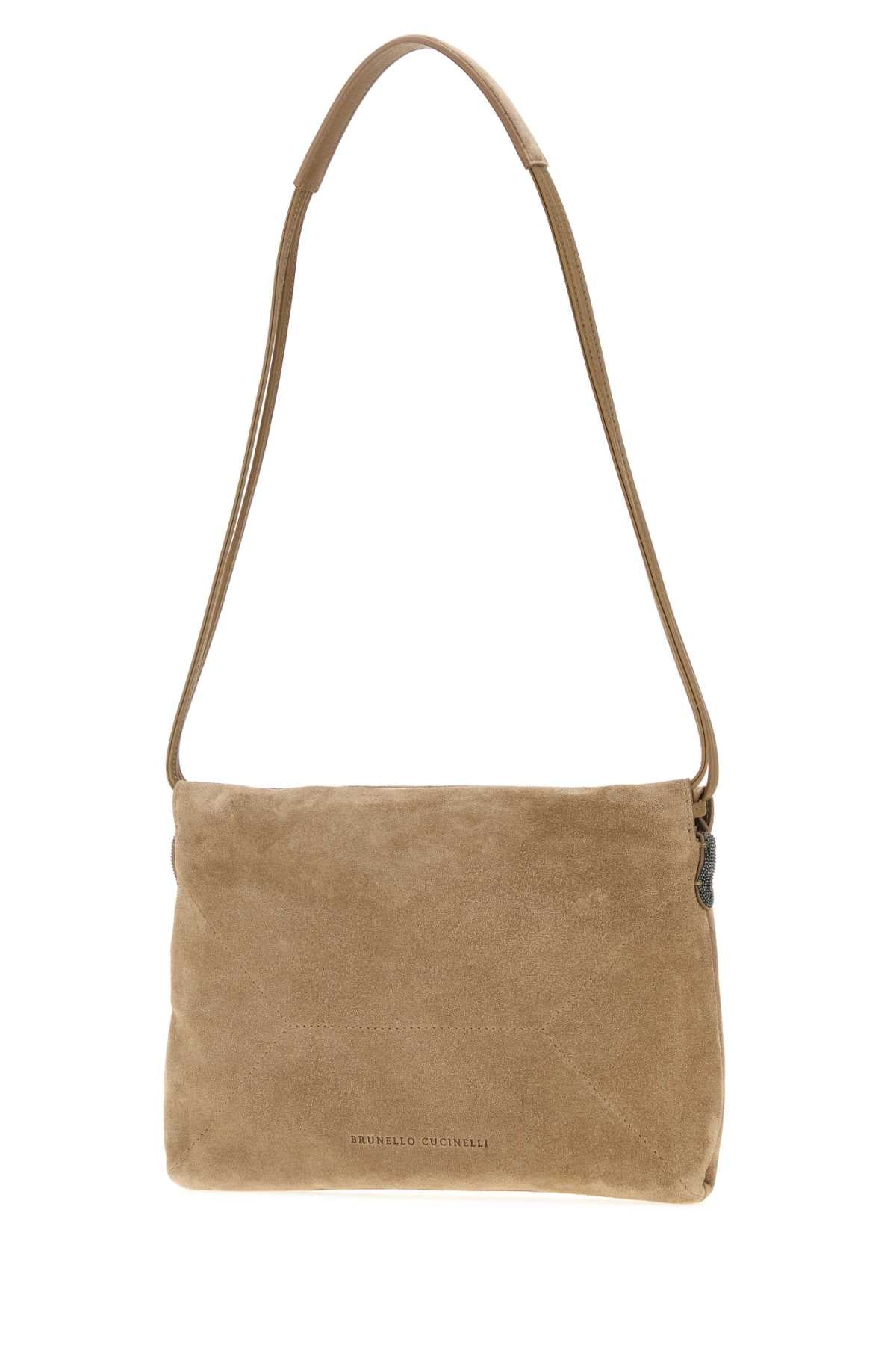 Brunello Cucinelli Women Beige Suede Shoulder Bag BRUNELLO CUCINELLI