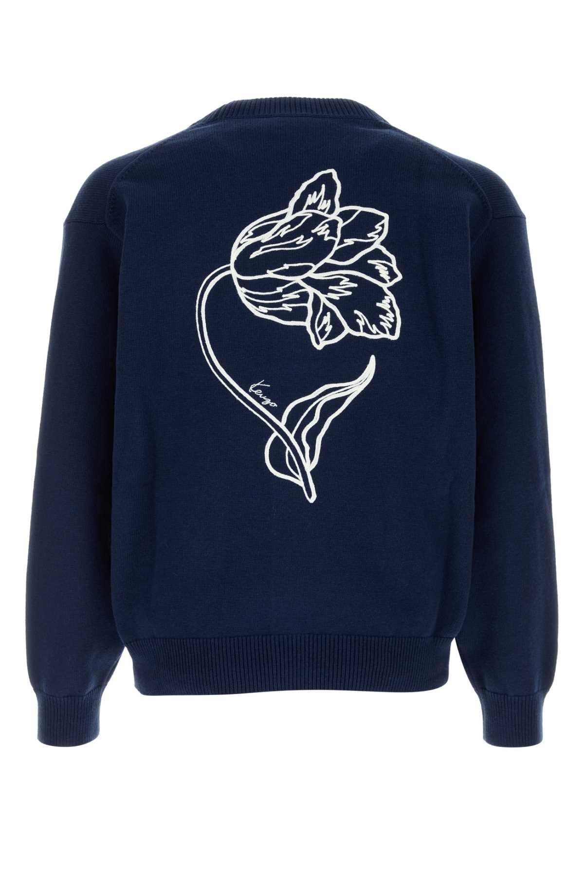 Kenzo Men Navy Blue Wool Blend Cardigan KENZO