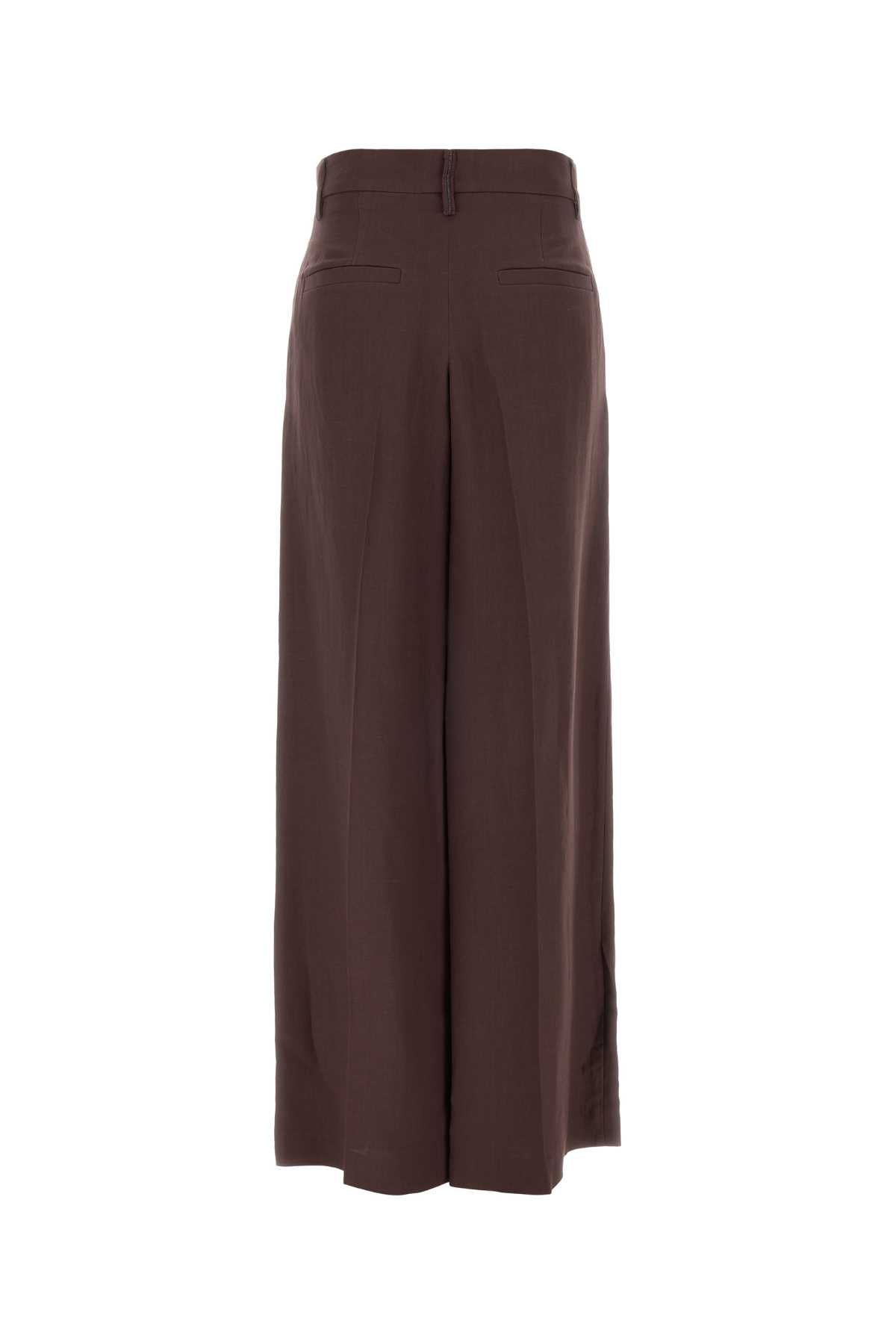 Brunello Cucinelli Women Aubergine Viscose Blend Wide-Leg Pant BRUNELLO CUCINELLI