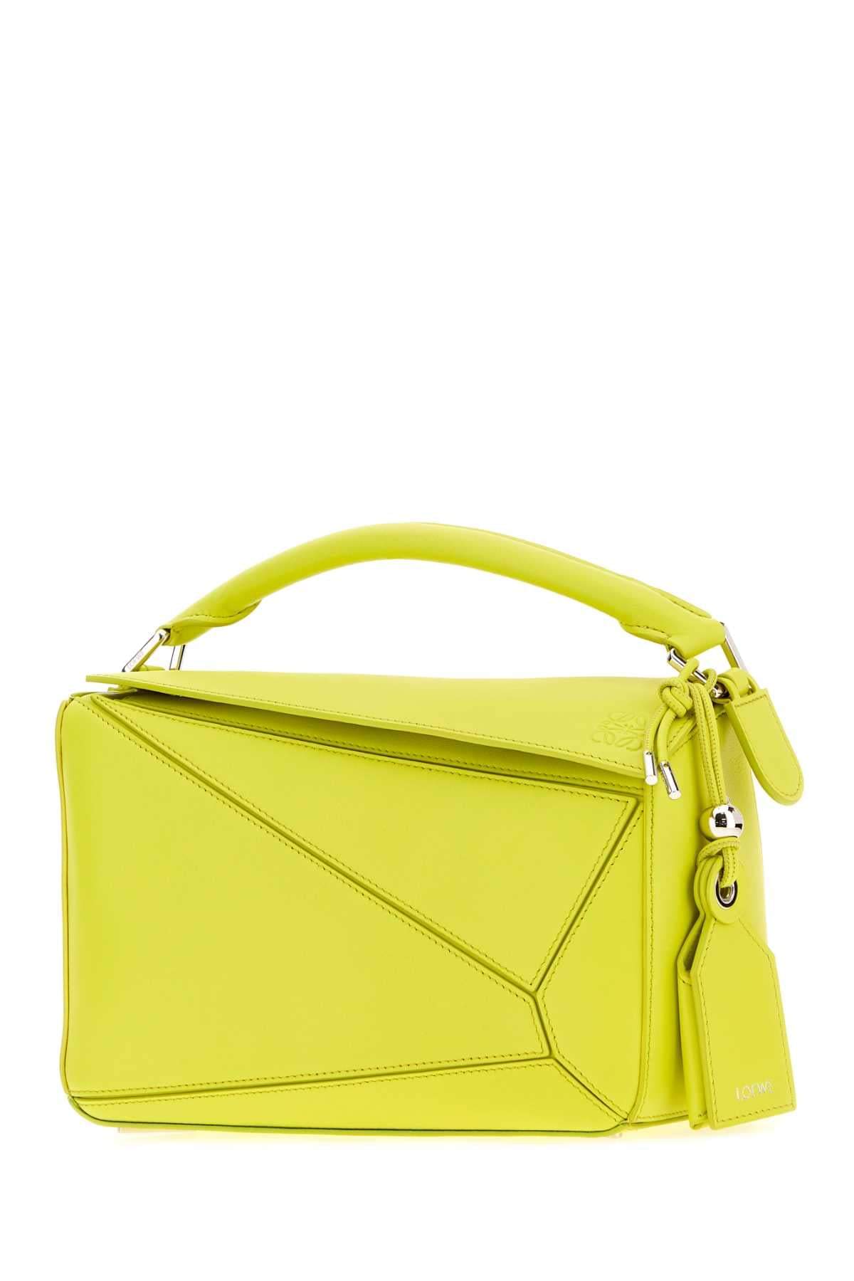 Loewe Women Fluo Yellow Nappa Leather Small Featherlight Puzzle Handbag LOEWE
