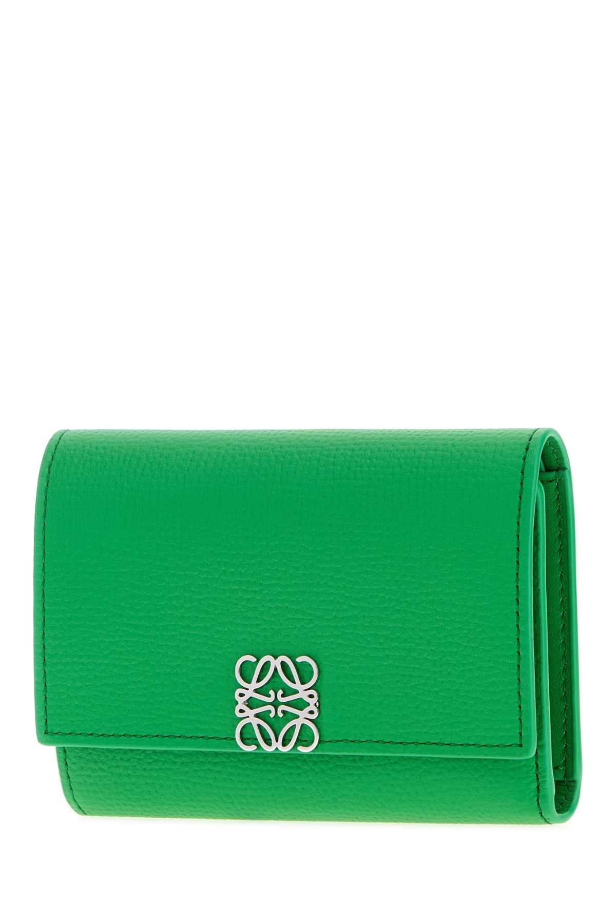 Loewe Women Grass Green Leather Small Anagram Wallet LOEWE