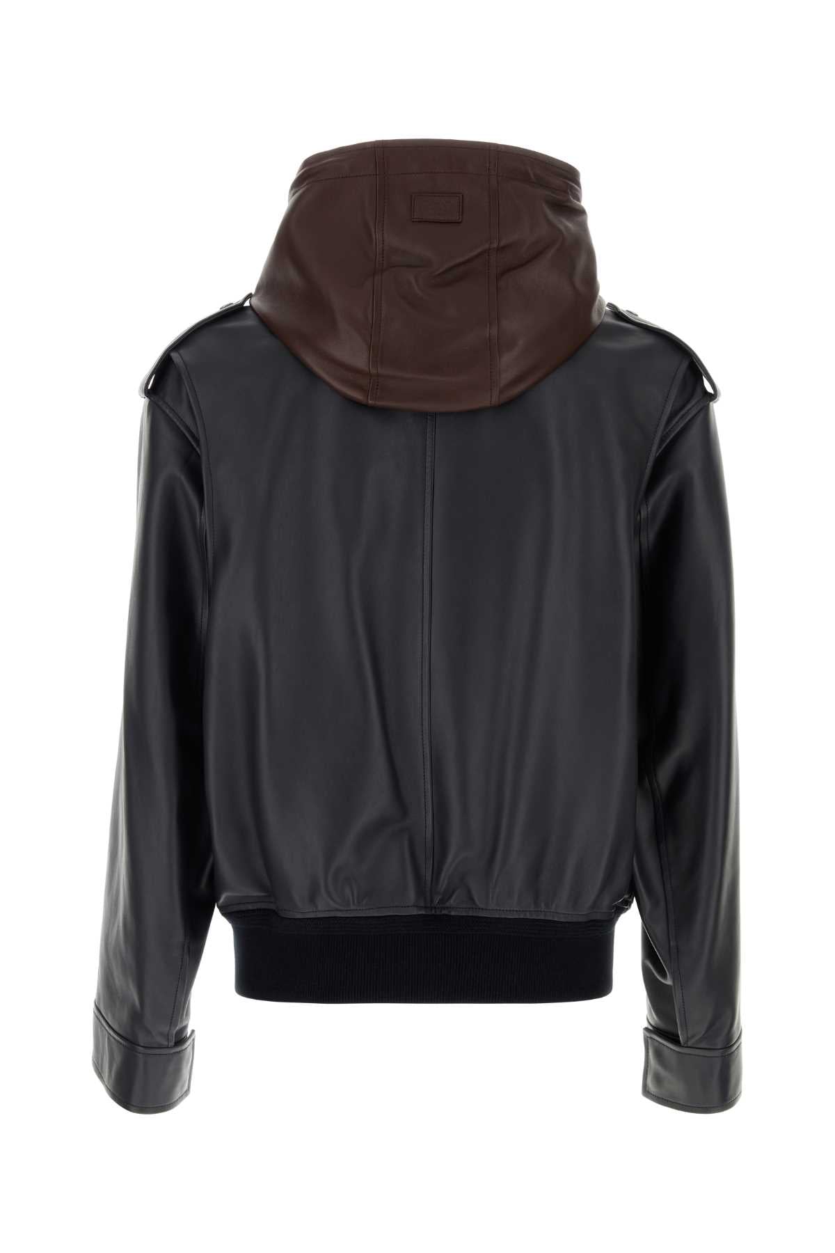 Loewe Men Navy Blue Leather Jacket LOEWE