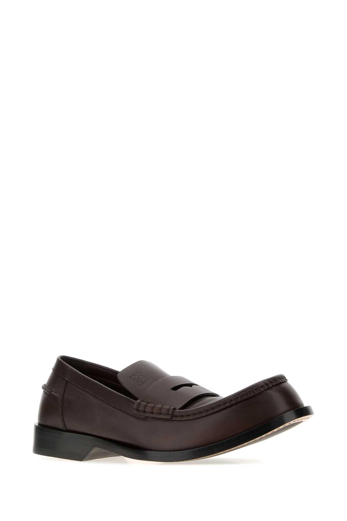 Loewe Men Dark Brown Leather Bobine Loafers LOEWE