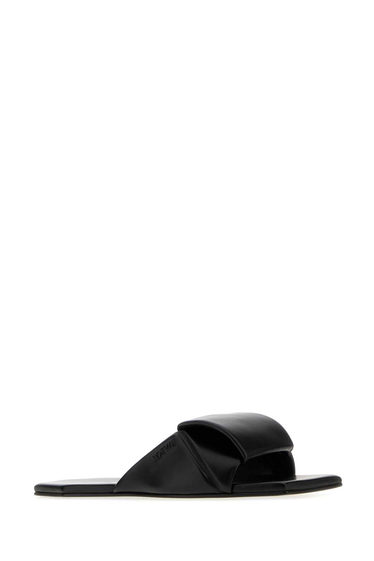 Loewe Women Black Leather Origami Slippers LOEWE