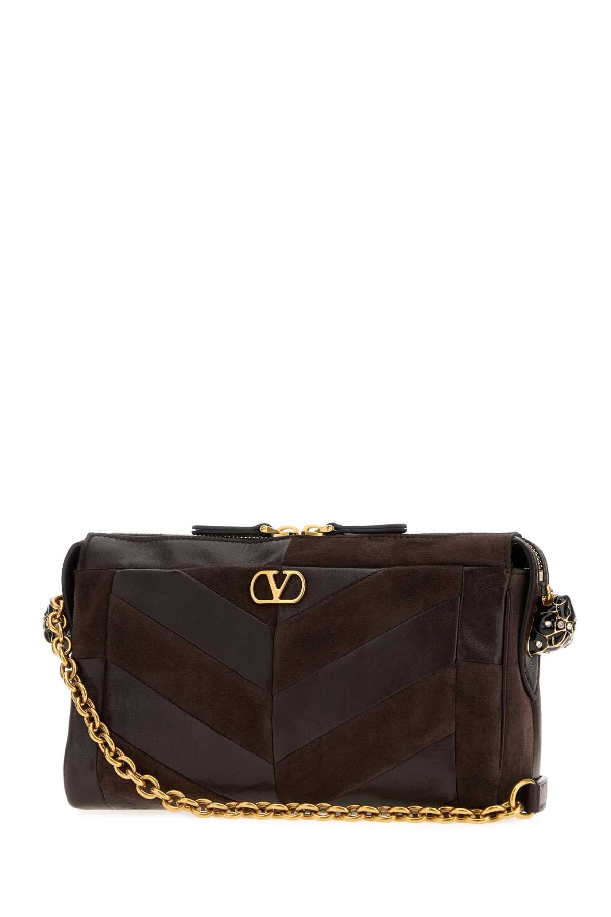 Valentino Garavani Women Brown Leather And Suede Panthea Crossbody Bag VALENTINO GARAVANI