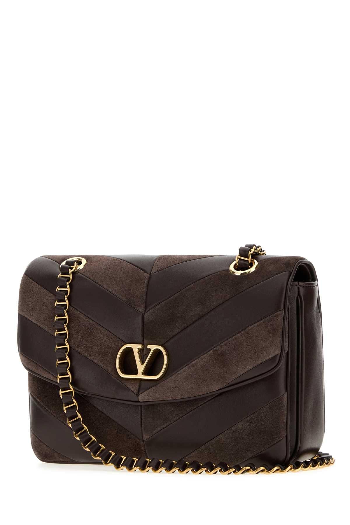 Valentino Garavani Women Brown Leather And Suede Medium Djuna Shoulder Bag VALENTINO GARAVANI