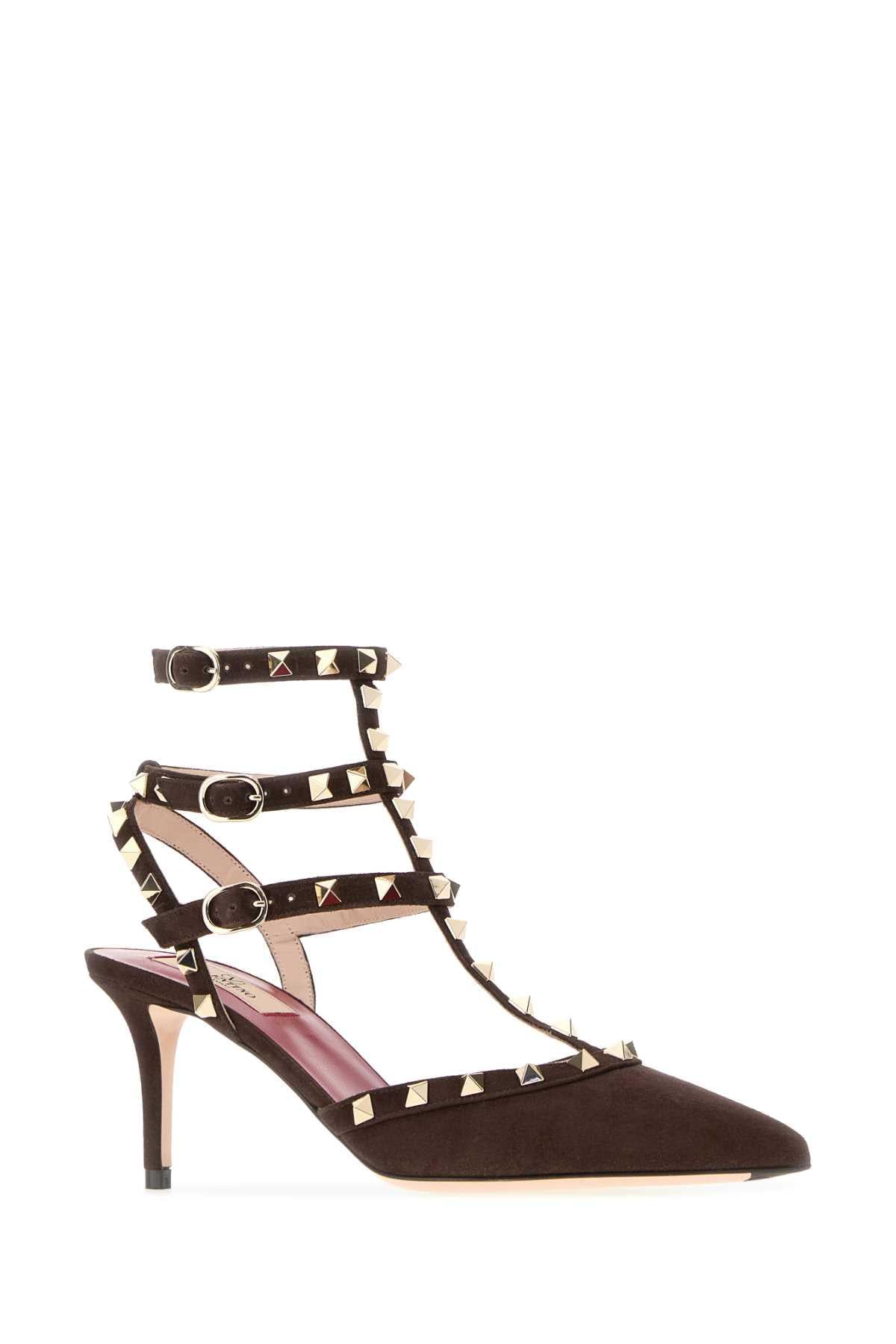 Valentino Garavani Women Dark Brown Suede Rockstud Pumps VALENTINO GARAVANI