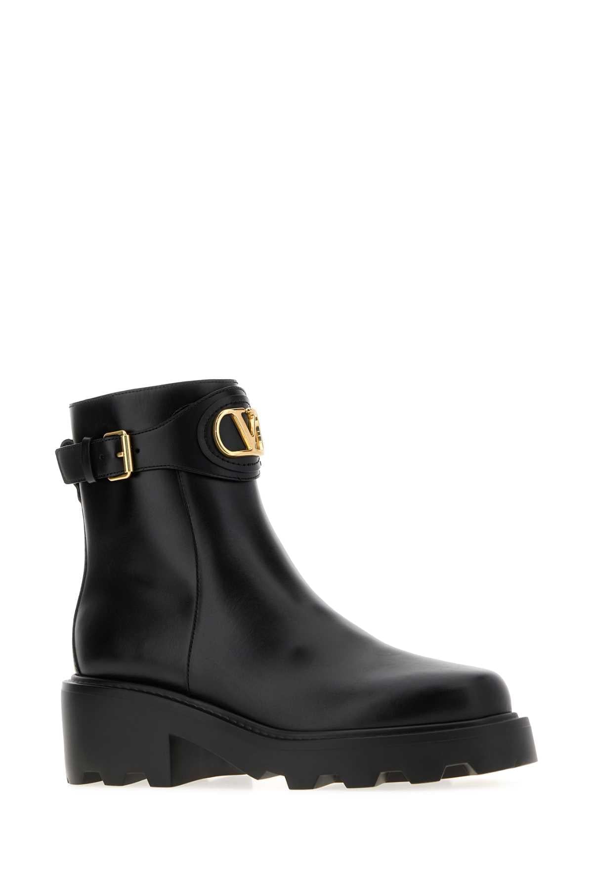 Valentino Garavani Women Black Leather Vlogo Signature Ankle Boots VALENTINO GARAVANI