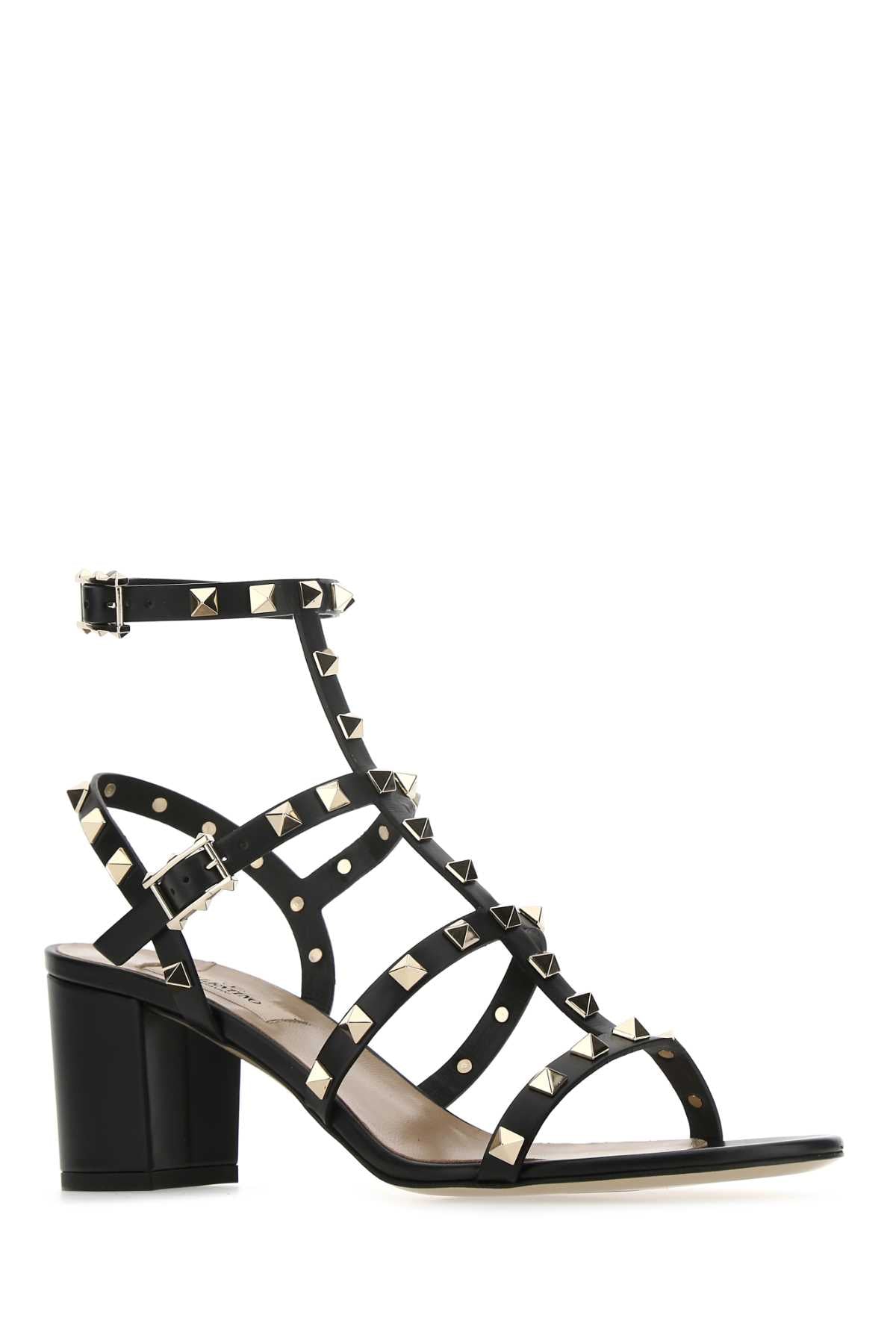 Valentino Garavani Women Black Leather Rockstud Sandals VALENTINO GARAVANI