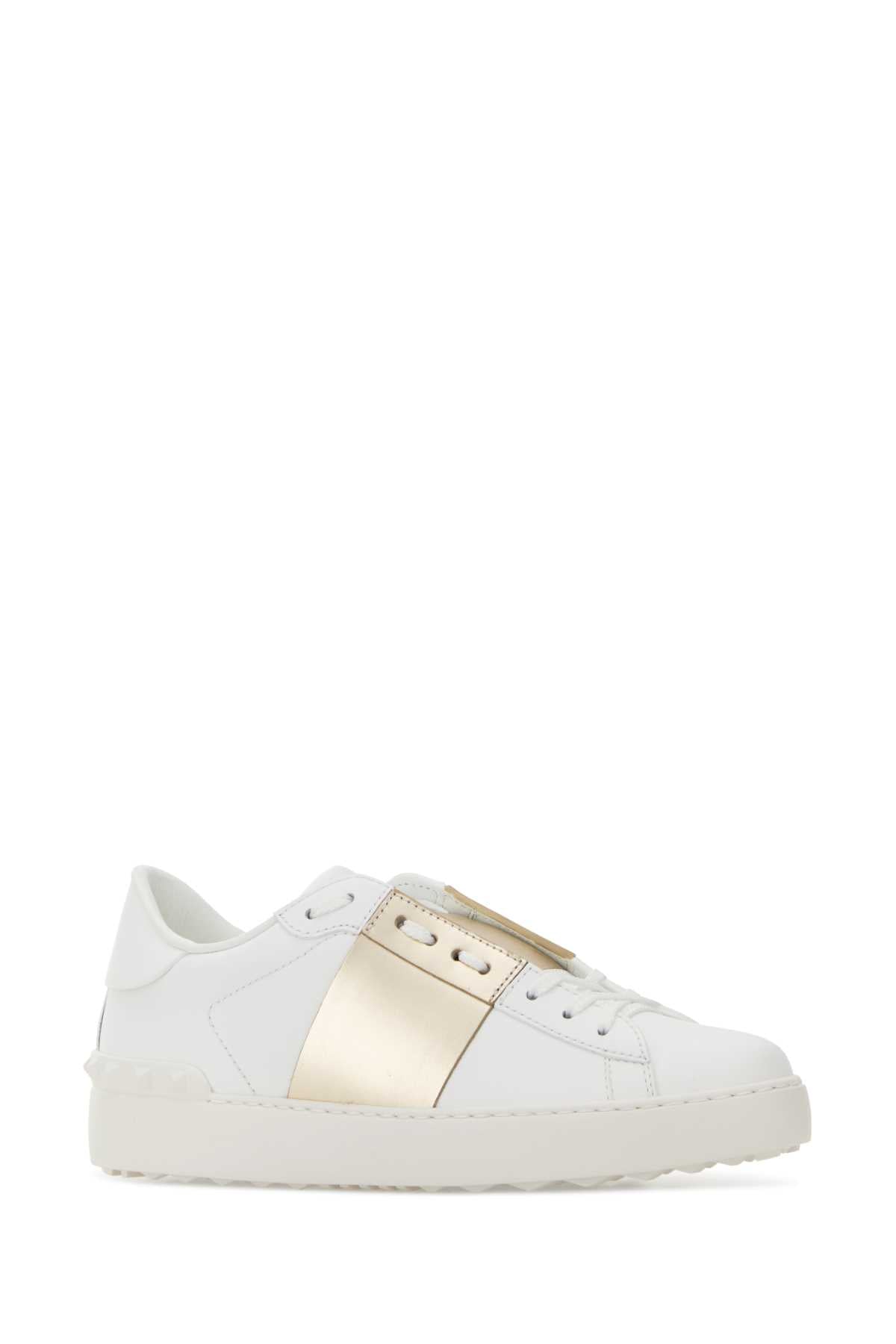 Valentino Garavani Women White Leather Open Sneakers With Gold Band VALENTINO GARAVANI