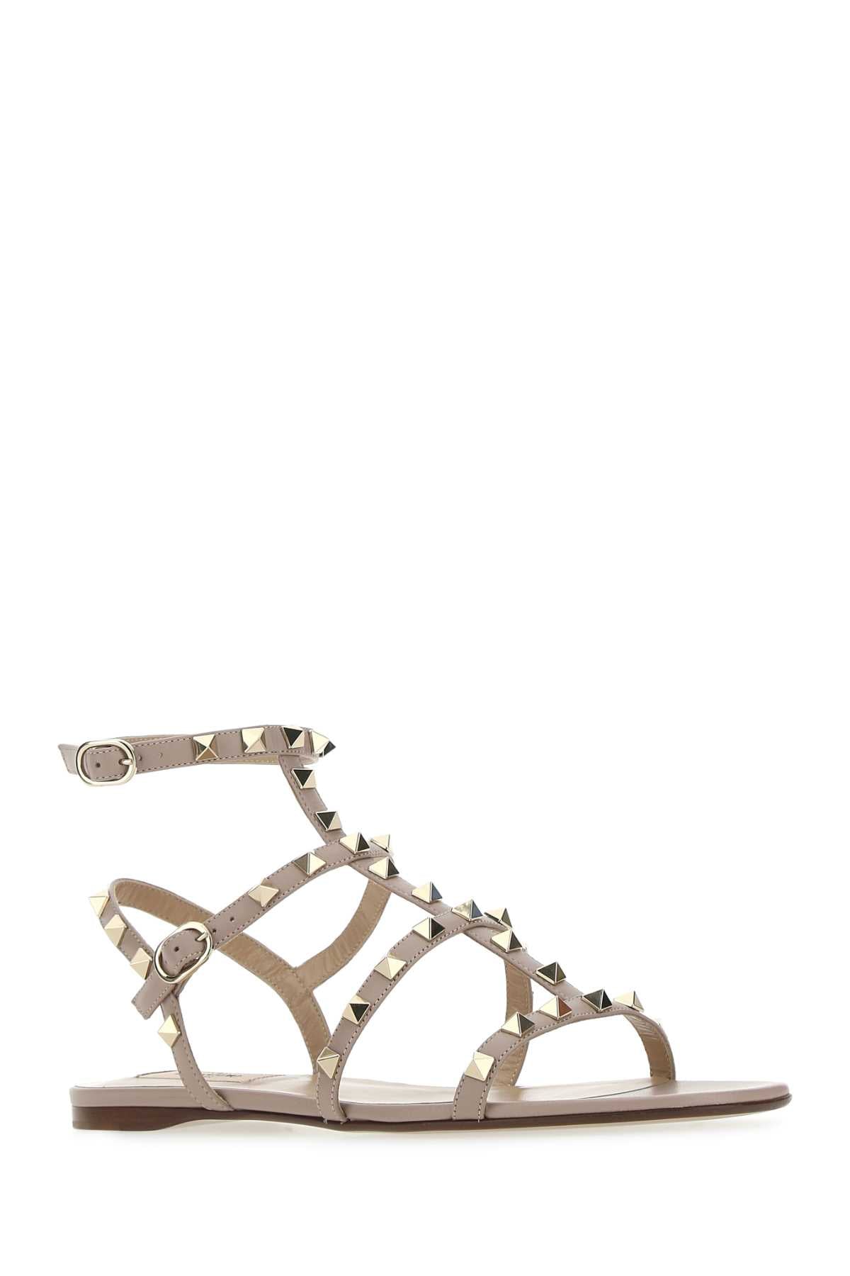 Valentino Garavani Women Antiqued Pink Leather Rockstud Sandals VALENTINO GARAVANI