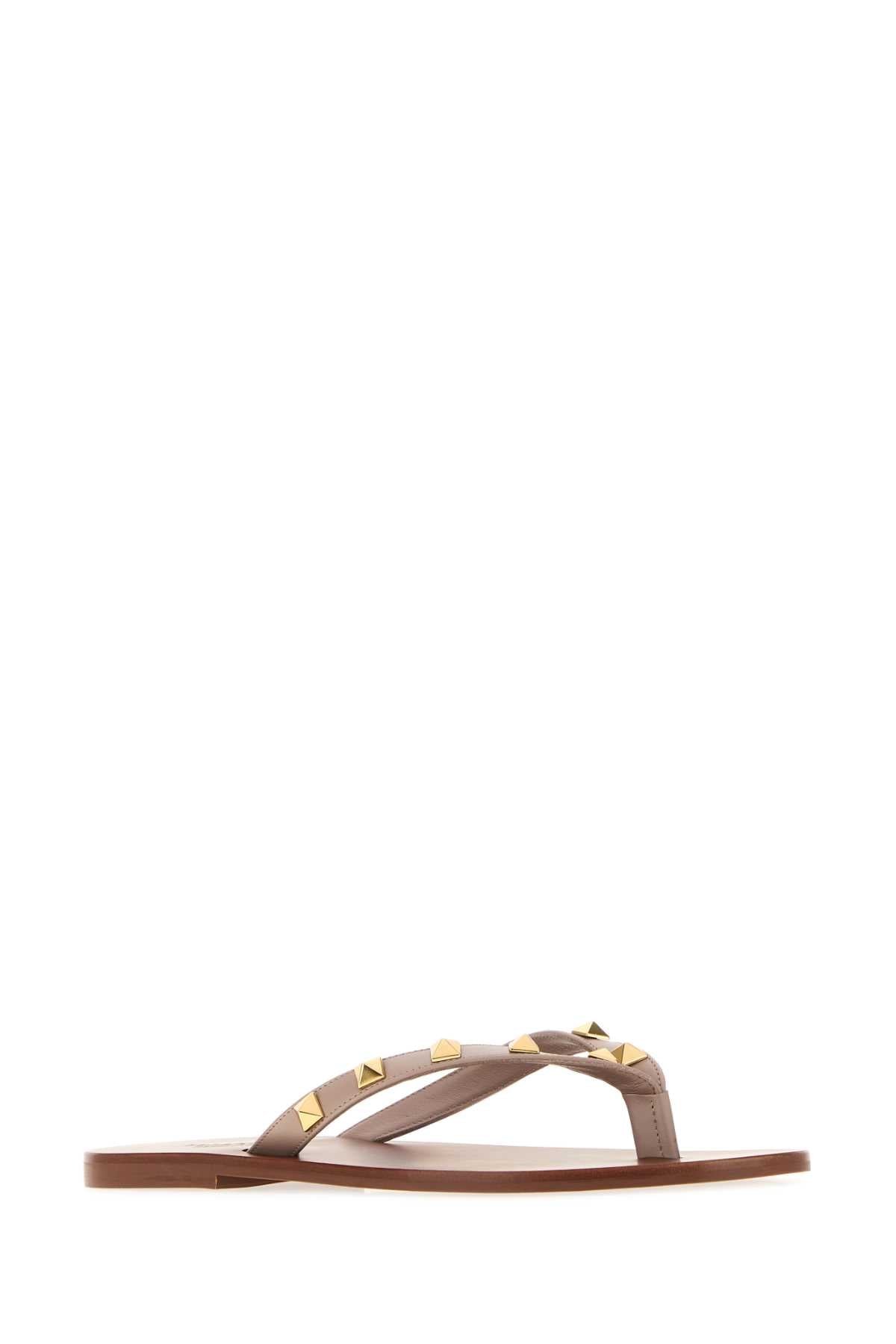 Valentino Garavani Women Antiqued Pink Leather Rockstud Thong Slippers VALENTINO GARAVANI