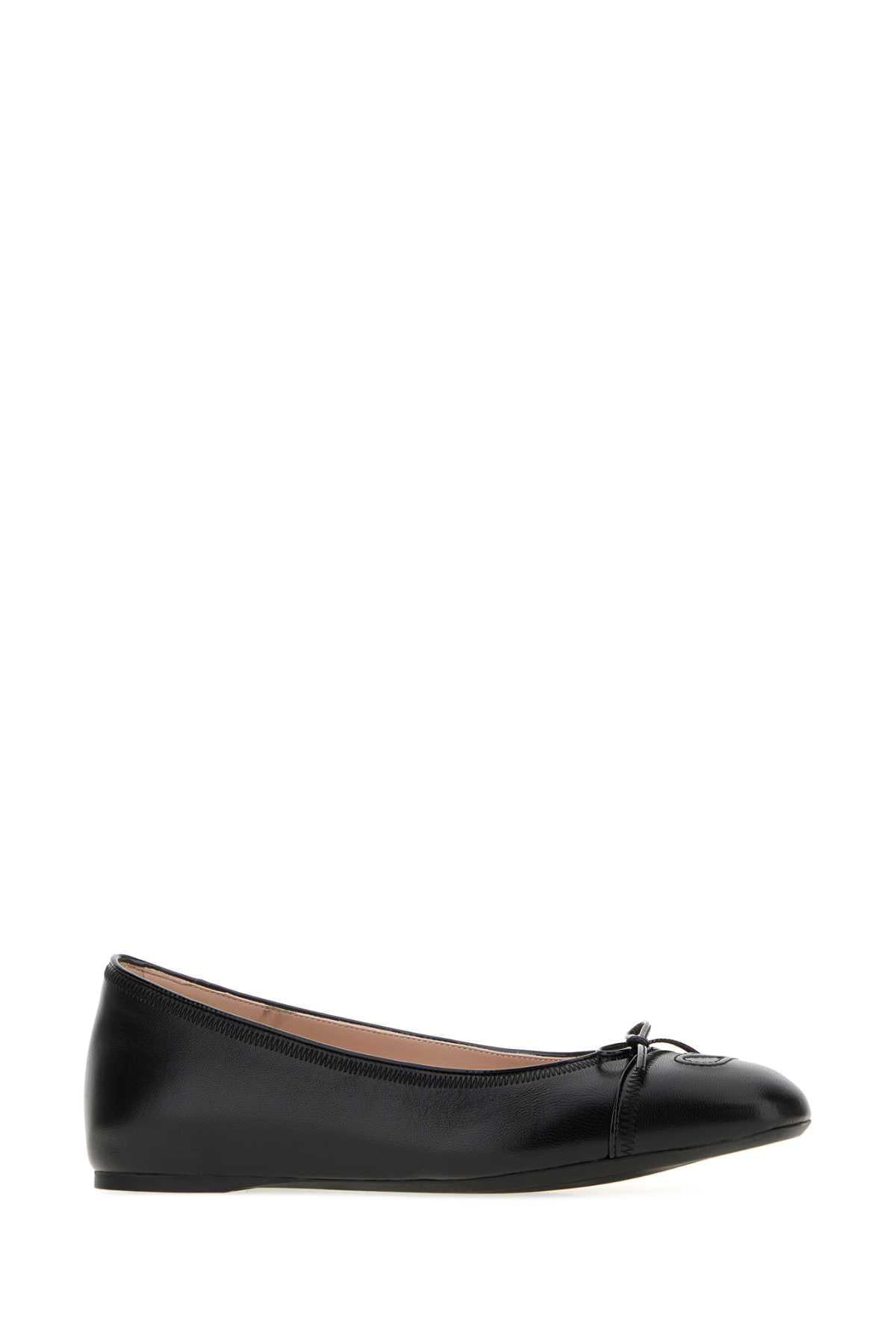 Valentino Garavani Women Black Leather Vlogo Signature Ballerinas VALENTINO GARAVANI