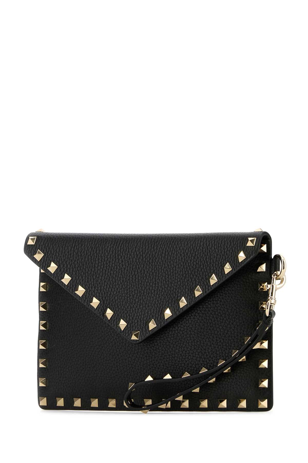 Valentino Garavani Women Black Leather Rockstud Clutch VALENTINO GARAVANI