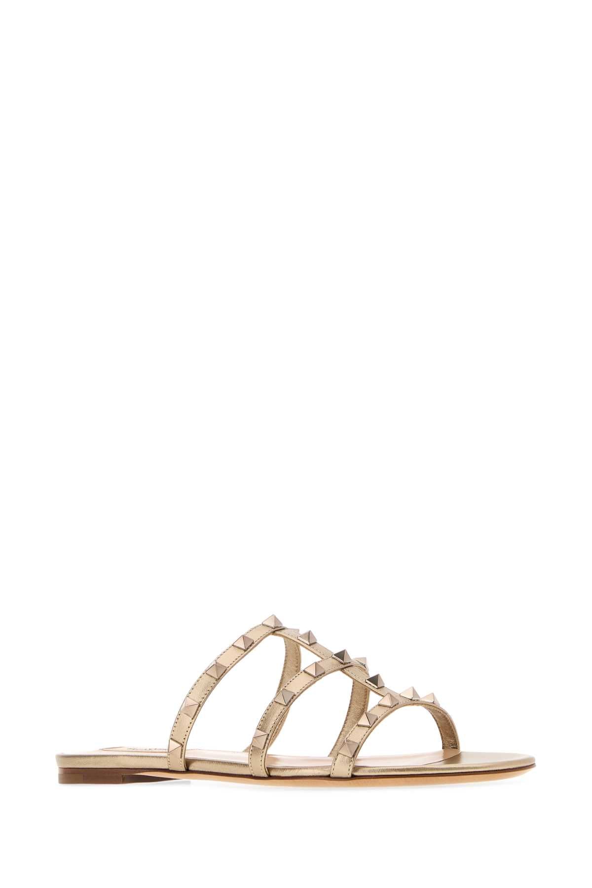 Valentino Garavani Women Gold Leather Rockstud Slippers VALENTINO GARAVANI
