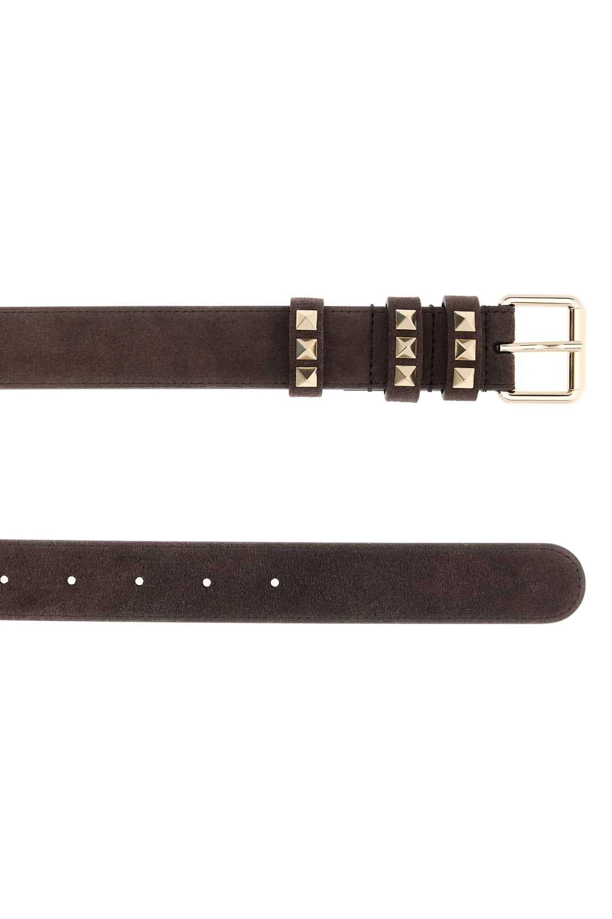Valentino Garavani Women Chocolate Suede Rockstud Belt VALENTINO GARAVANI