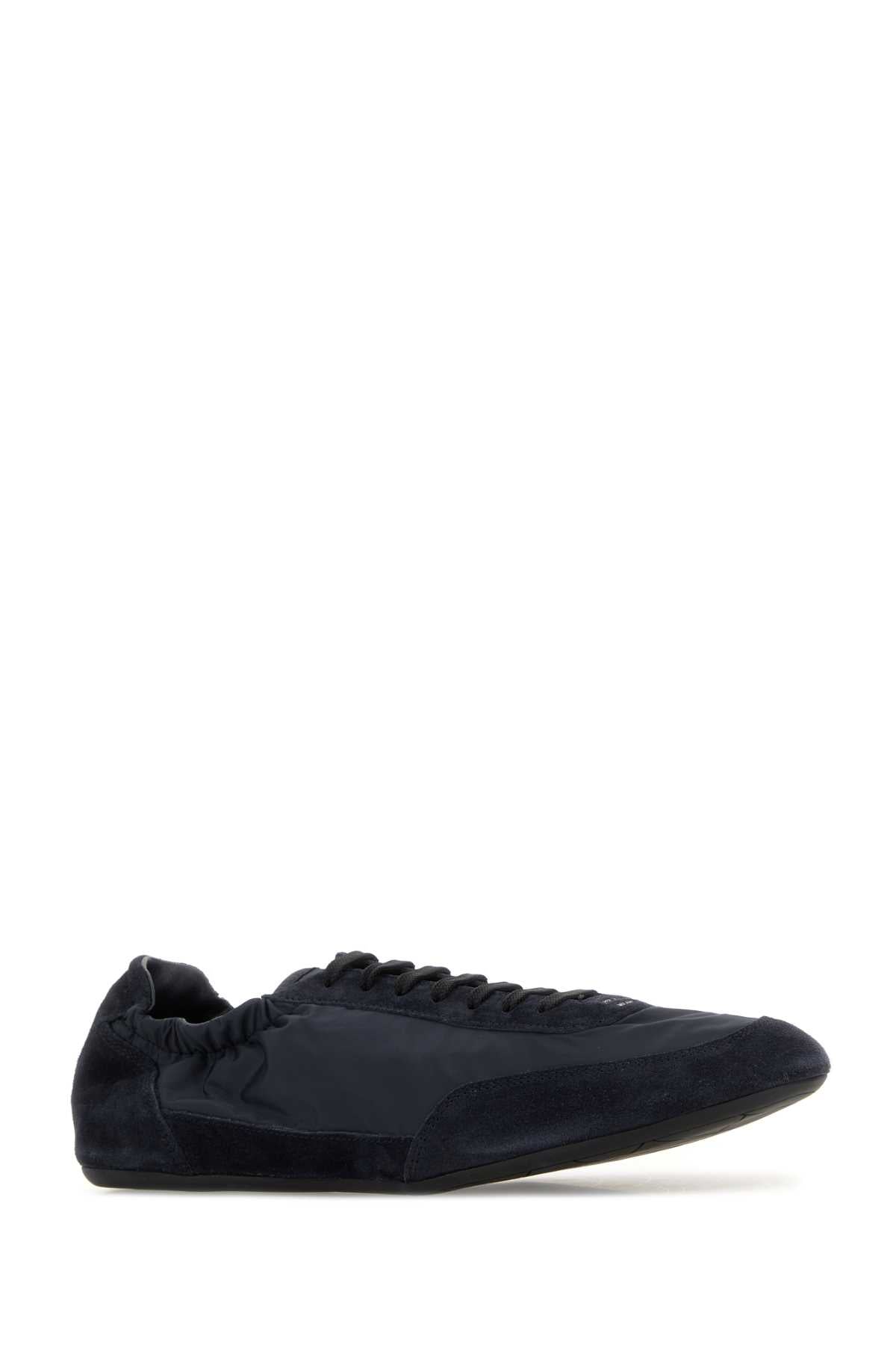 Prada Men Navy Blue Nylon And Suede Sneakers PRADA