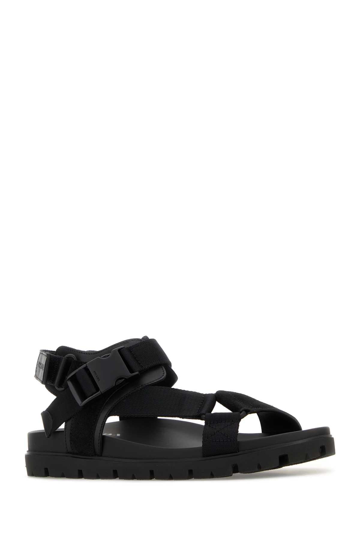 Prada Men Black Fabric Suede Sandals PRADA