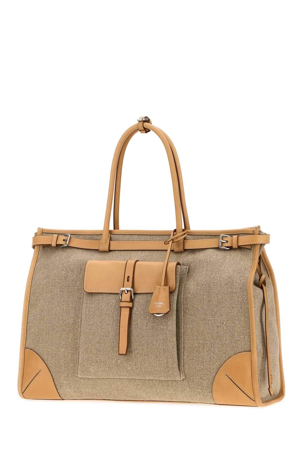 Prada Men Cappuccino Canvas Prada Bonnie Shopping Bag PRADA