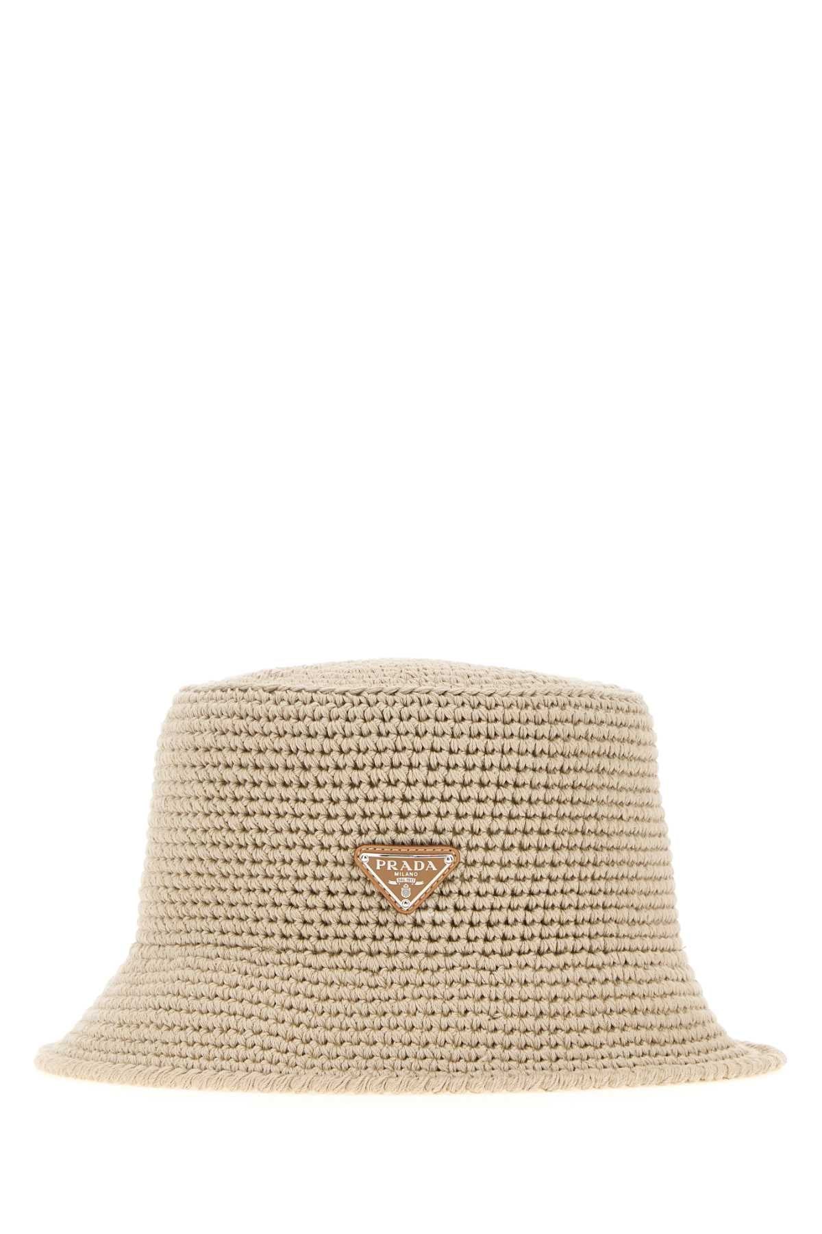 Prada Men Sand Crochet Bucket Hat PRADA