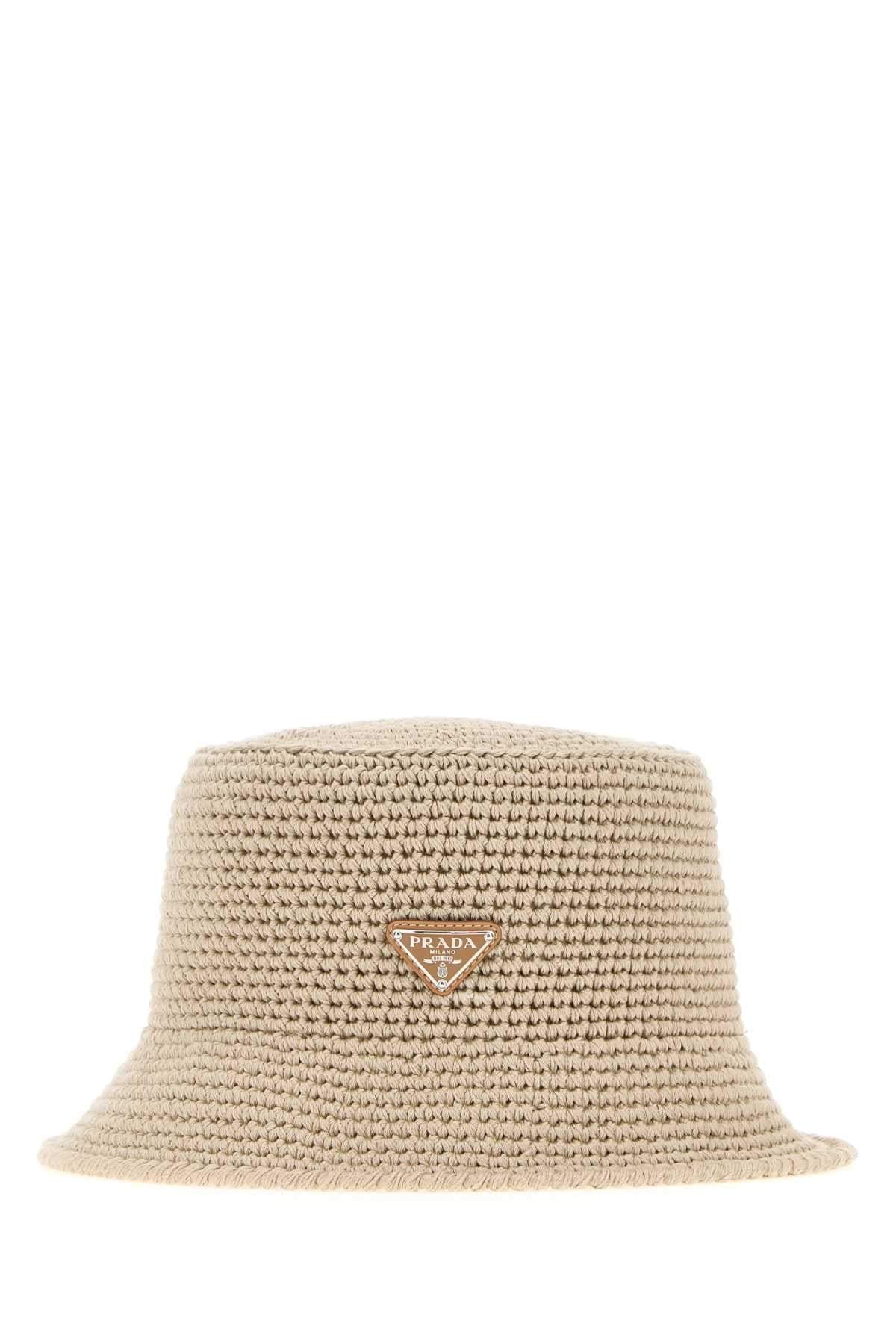 Prada Men Sand Crochet Bucket Hat PRADA