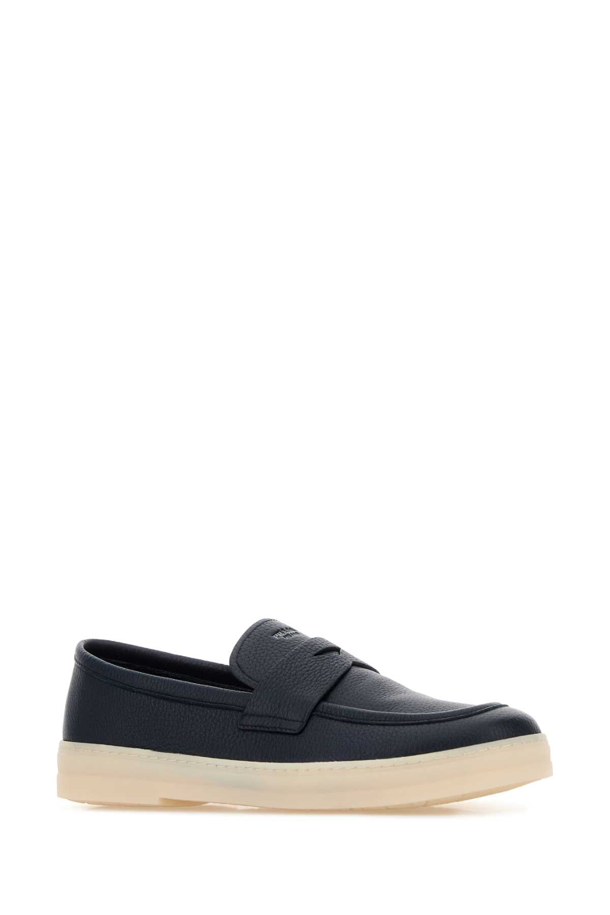 Prada Men Navy Blue Leather Loafers PRADA