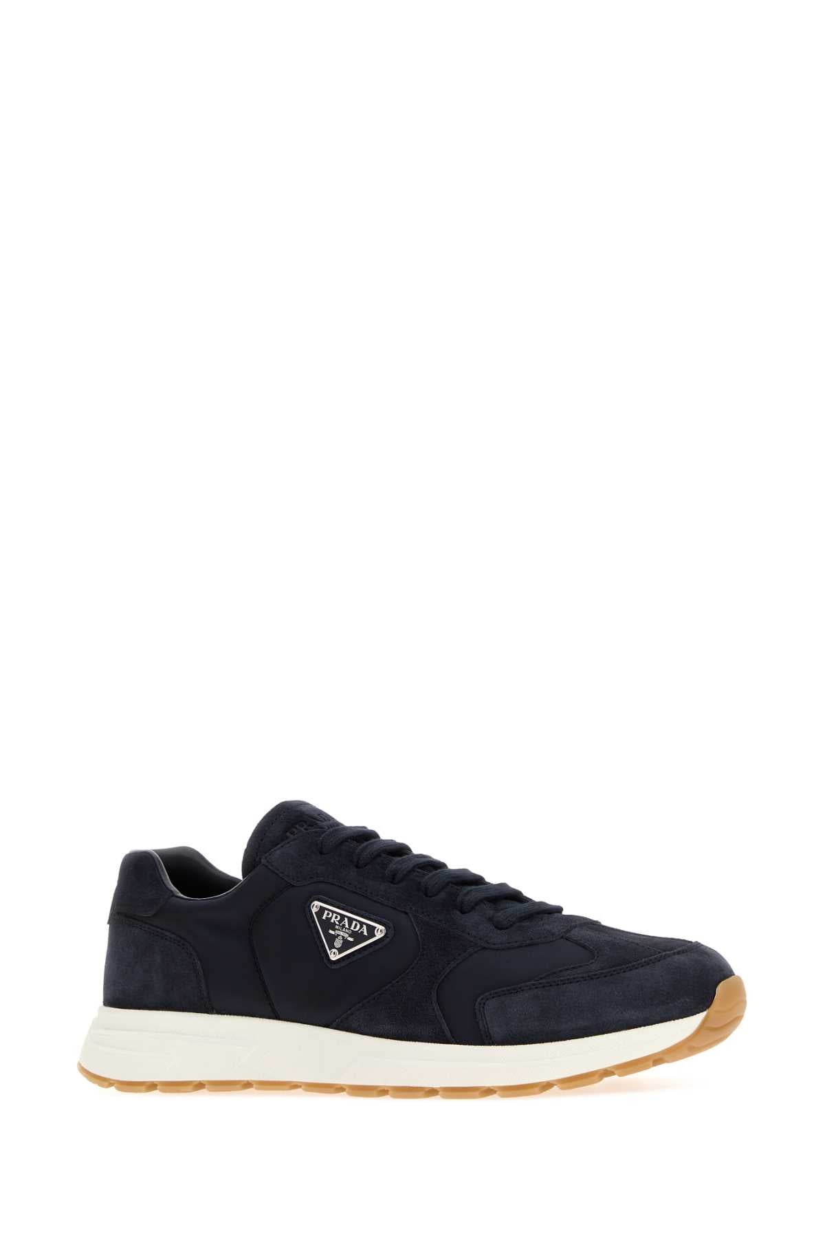 Prada Men Navy Blue Re-Nylon And Suede Sneakers PRADA