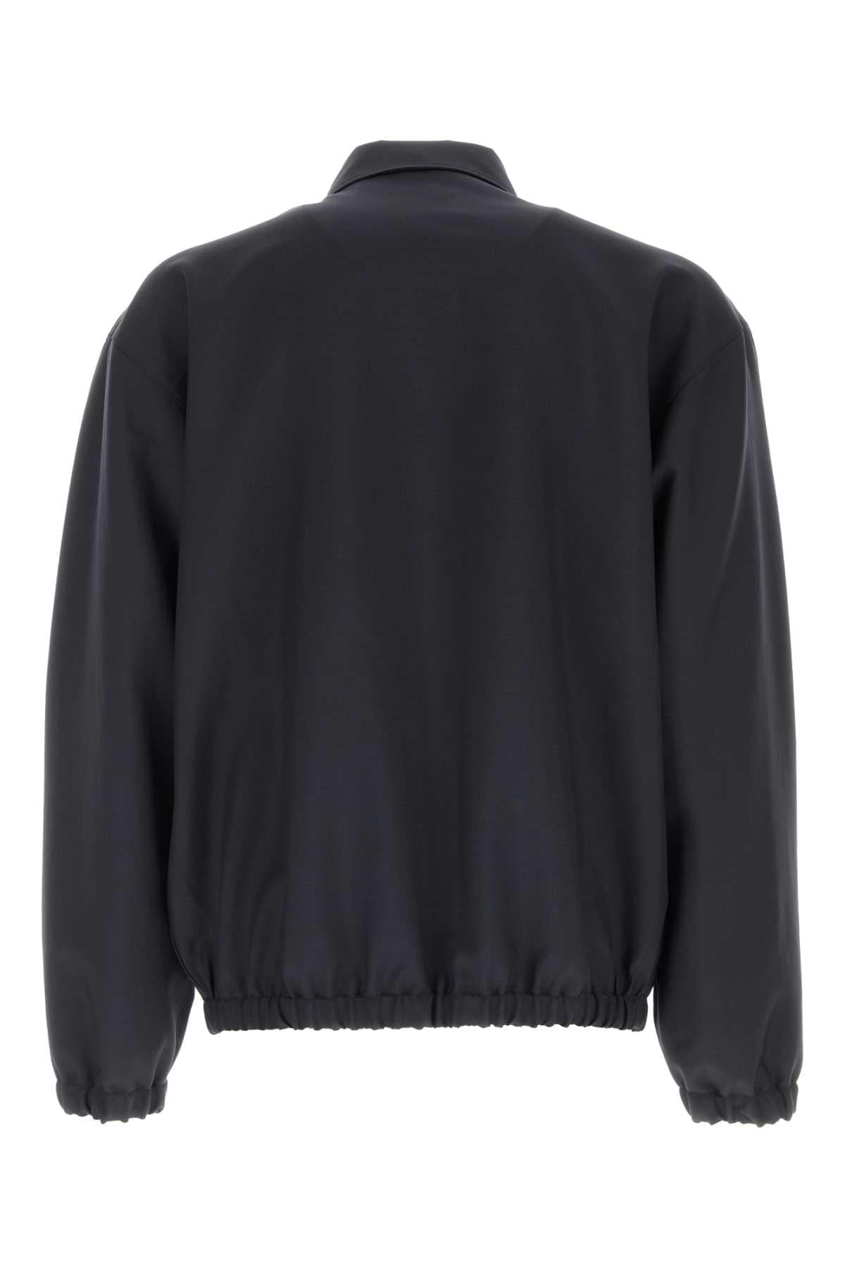 Prada Men Midnight Blue Wool Blend Bomber Jacket PRADA