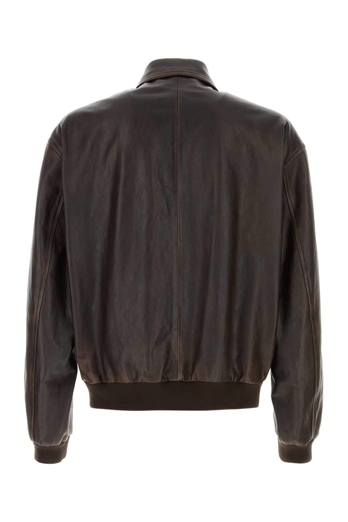 Prada Men Brown Leather Jacket PRADA