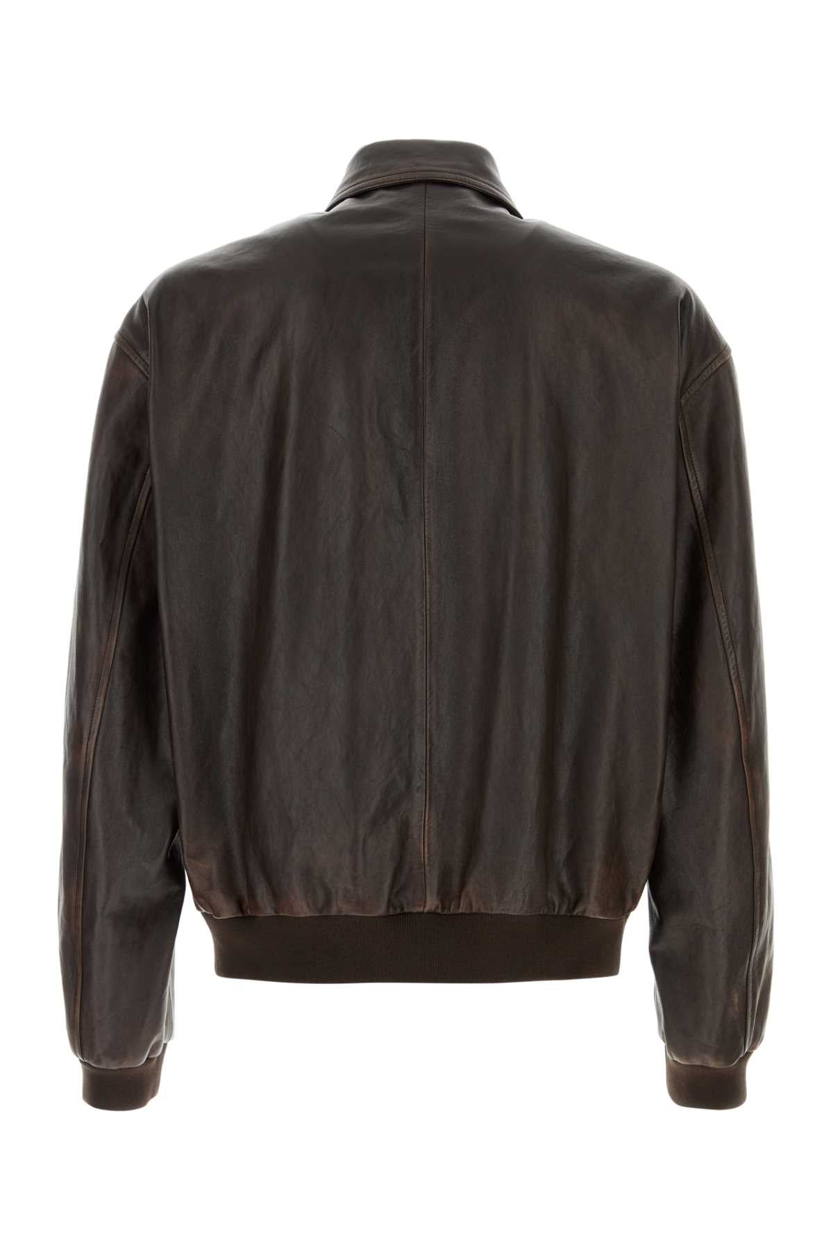 Prada Men Brown Leather Jacket PRADA