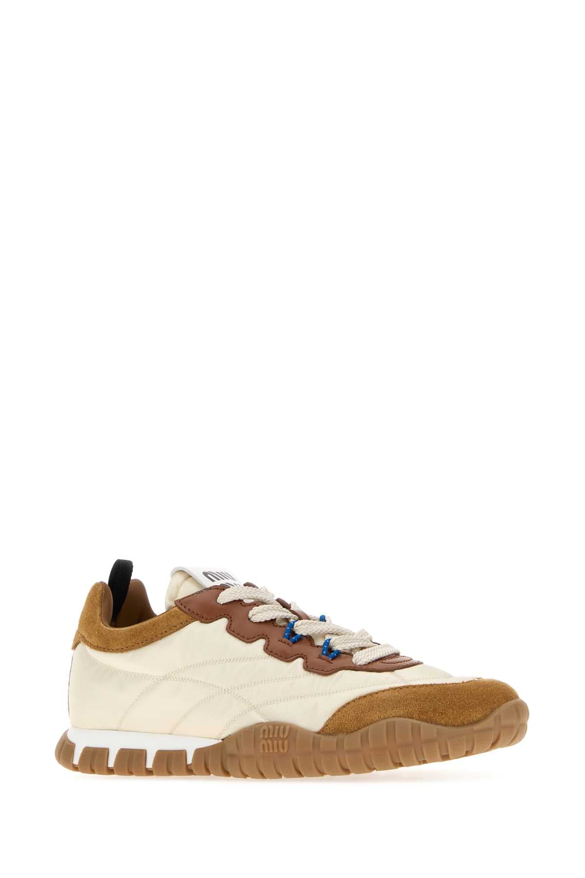 Miu Miu Women Ivory Re-Nylon And Suede Sneakers MIU MIU
