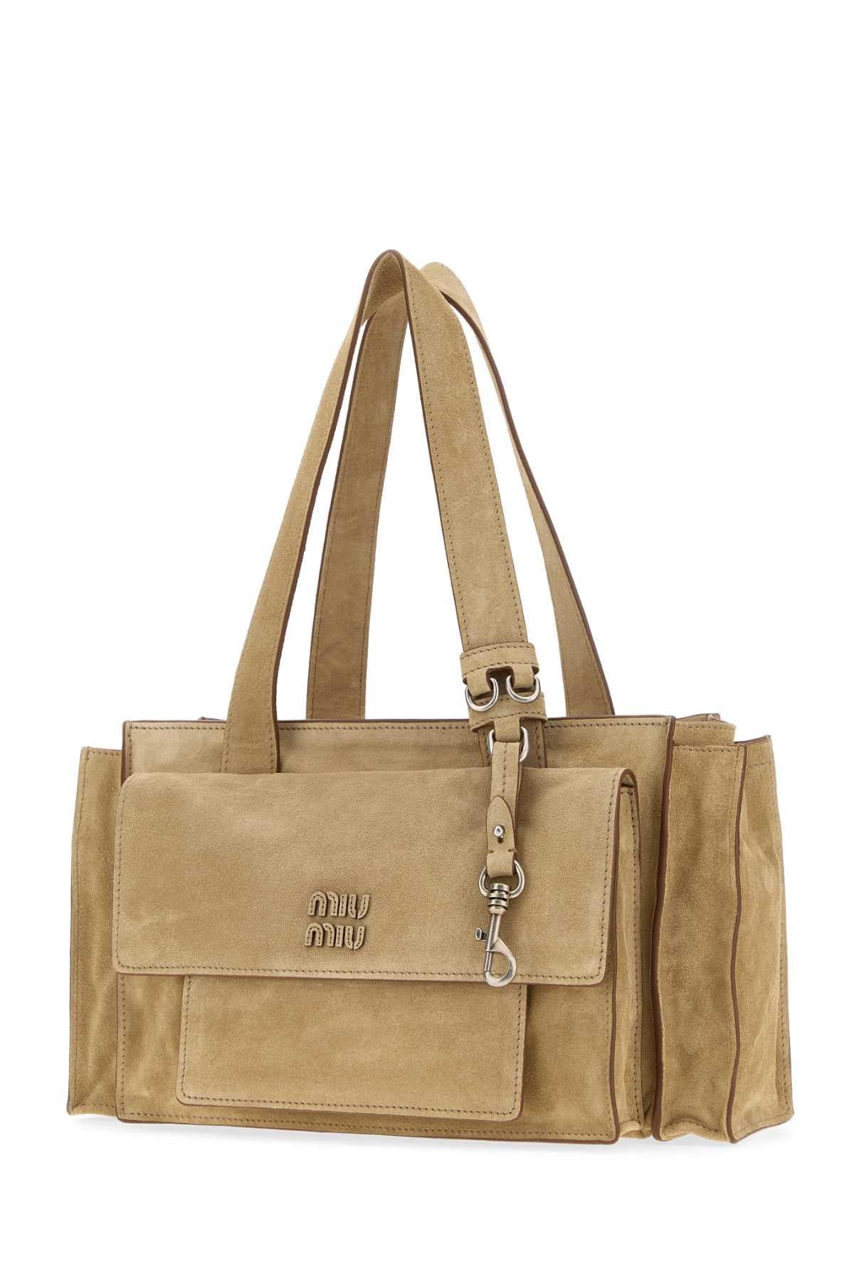 Miu Miu Women Beige Suede Utilitaire Shopping Bag MIU MIU